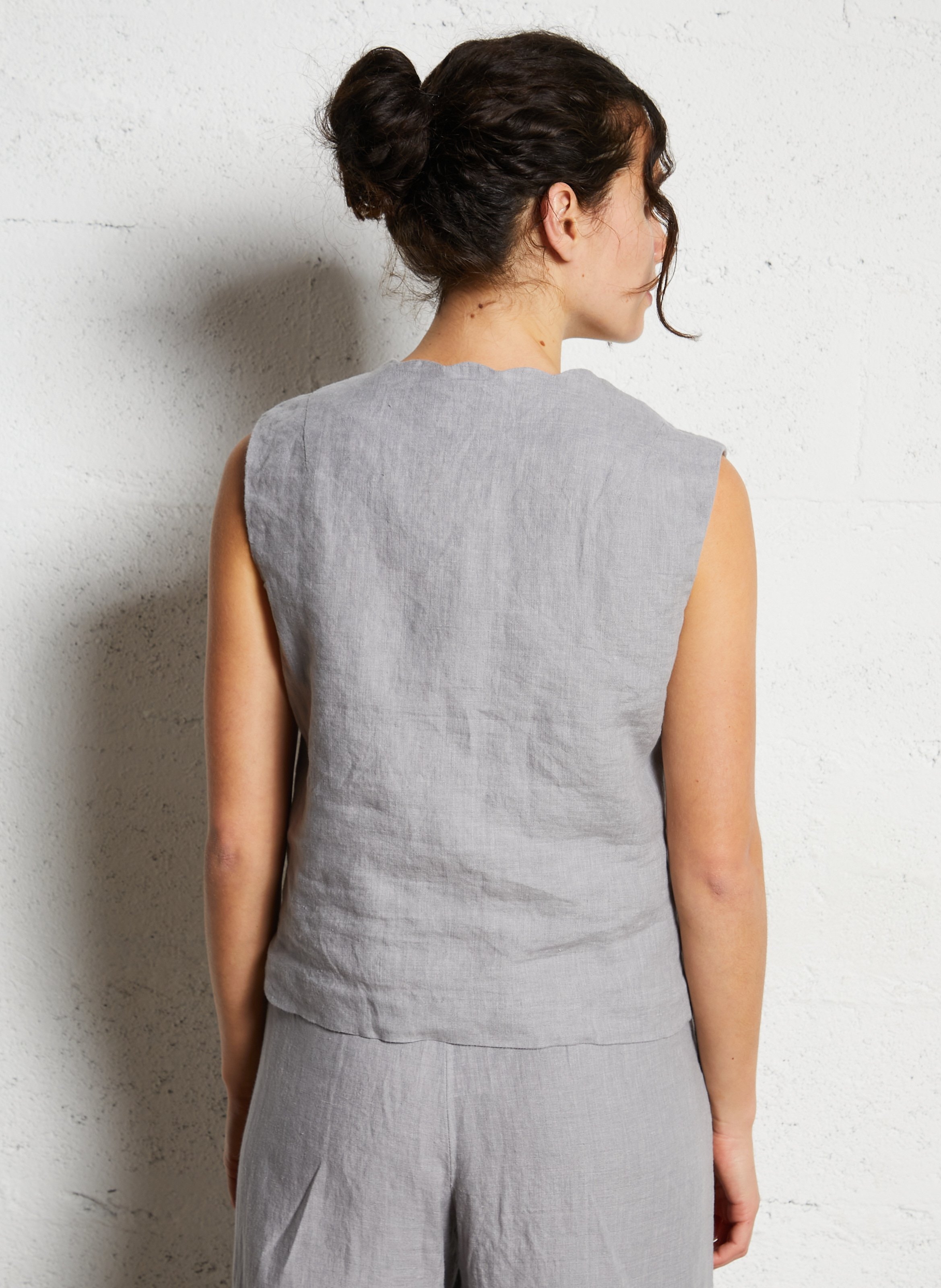 Gilet droit col V en lin NICE THINGS Gris