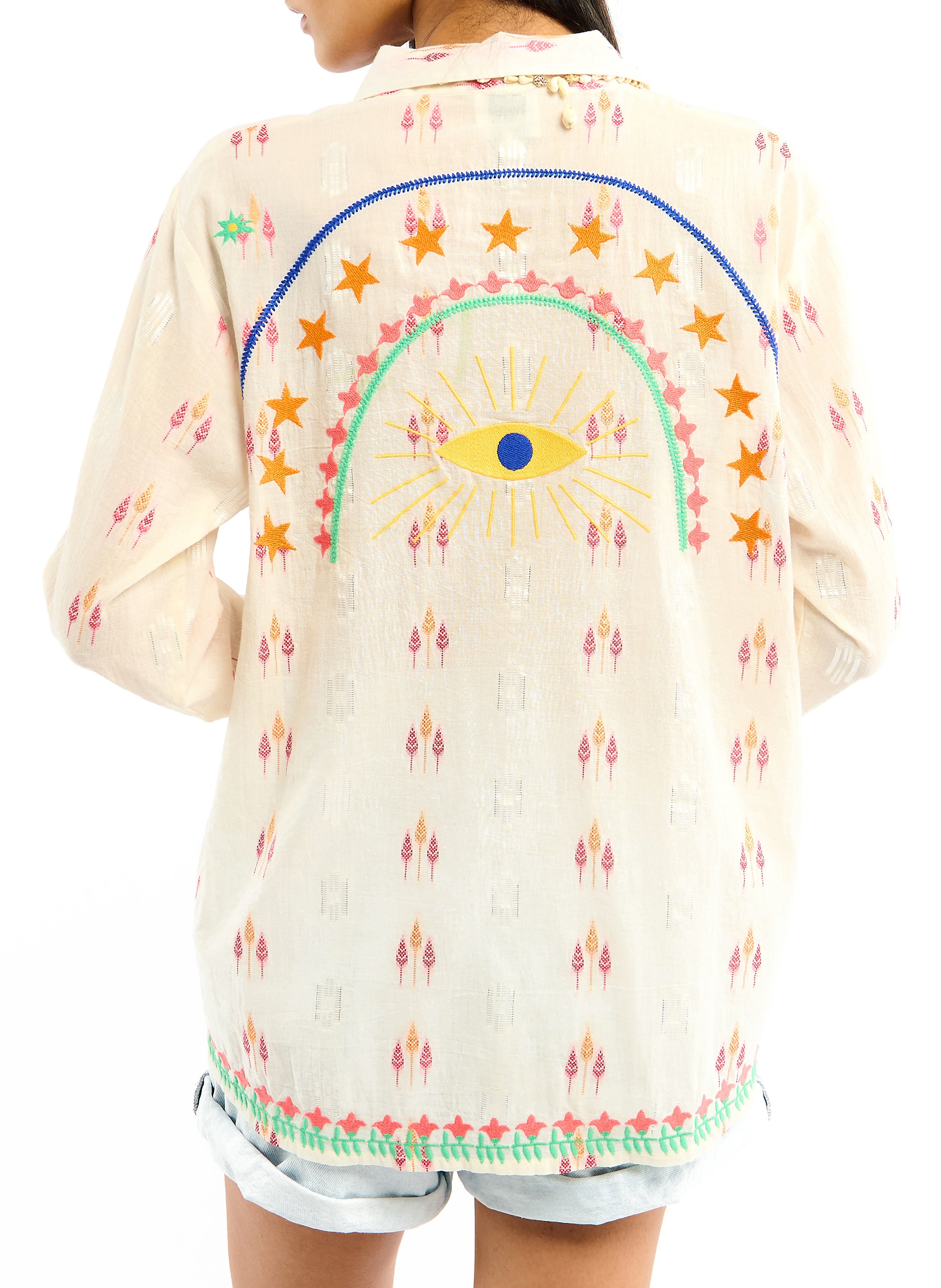 Straight classic collar shirt in printed blended cotton WILD White