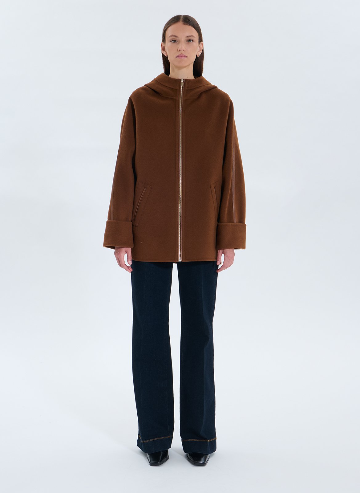 Straight wool-blend coat with hood ZAPA Brown