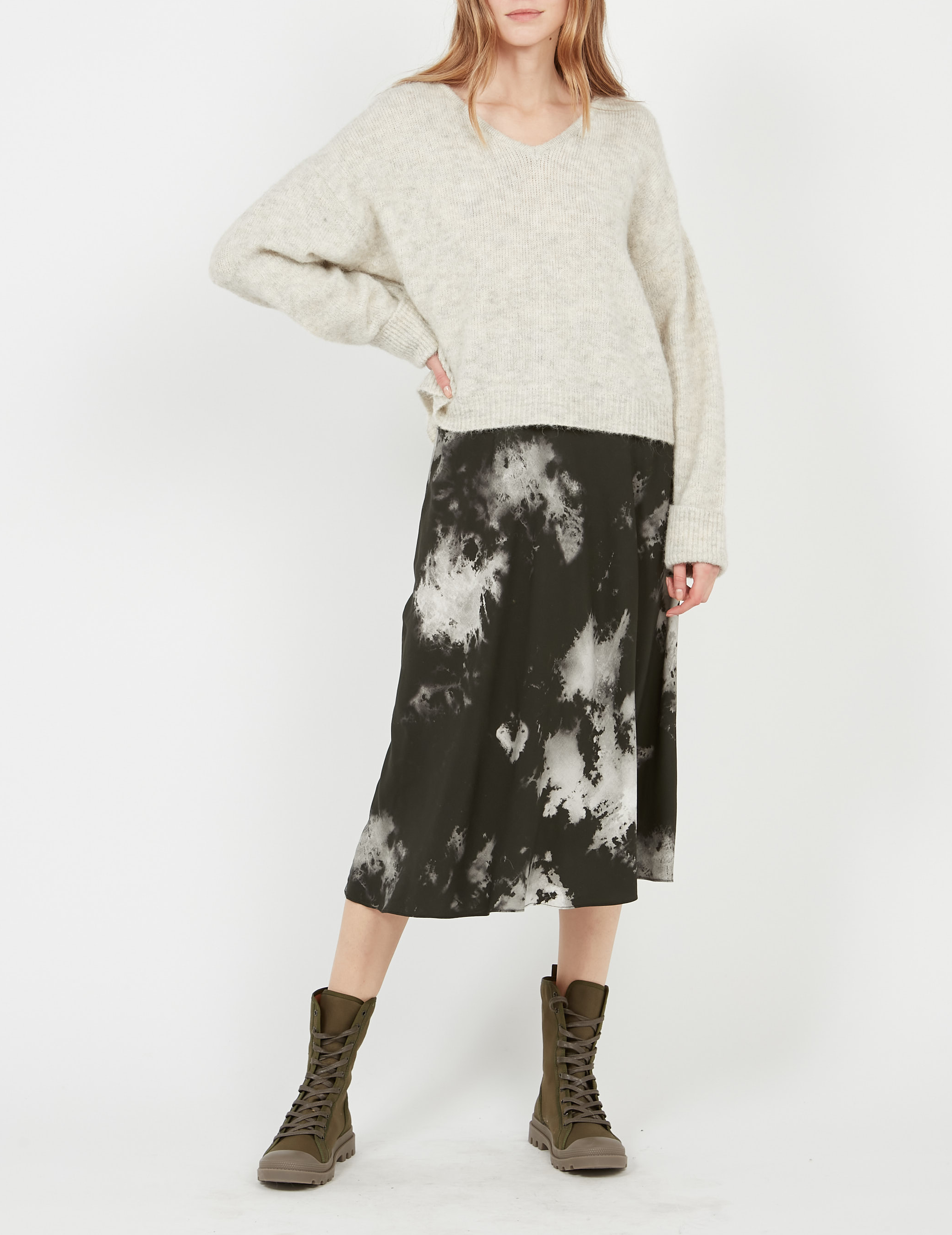 Pull col V en alpaga mélangé AMERICAN VINTAGE Beige