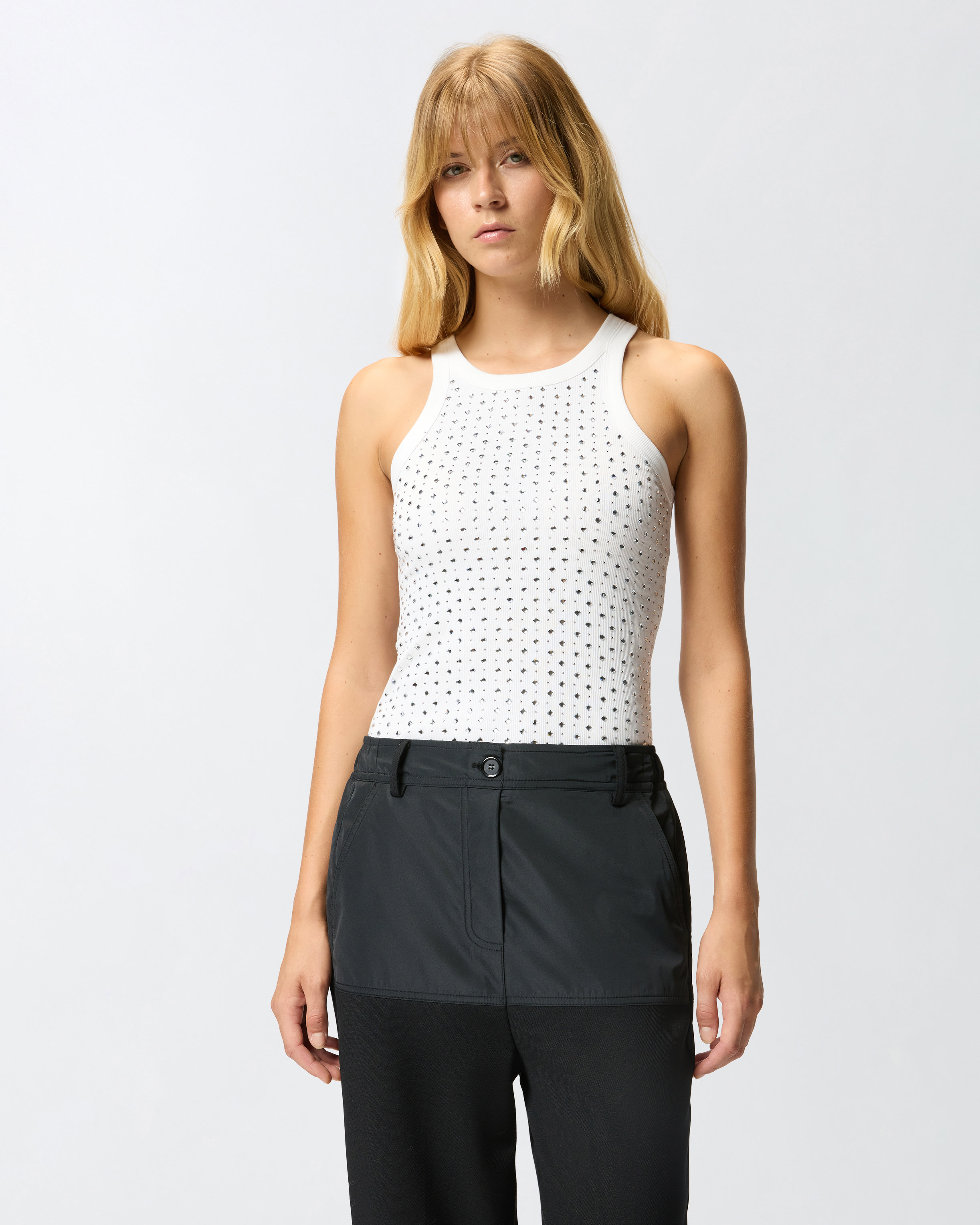 Studded Rhinestone Tank Top PINKO White