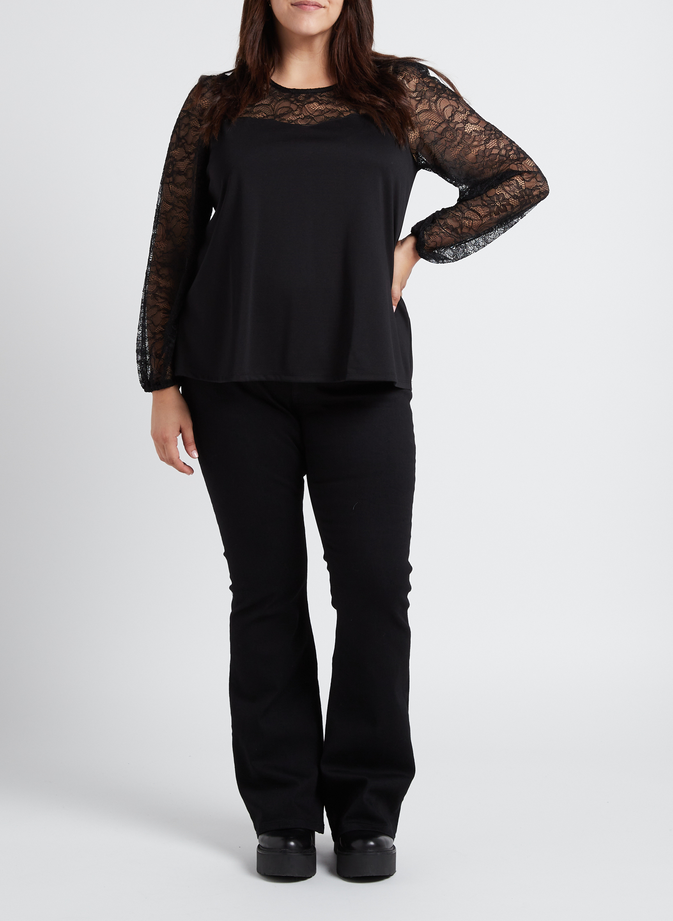 Kanten top met ronde hals EVOKED Zwart