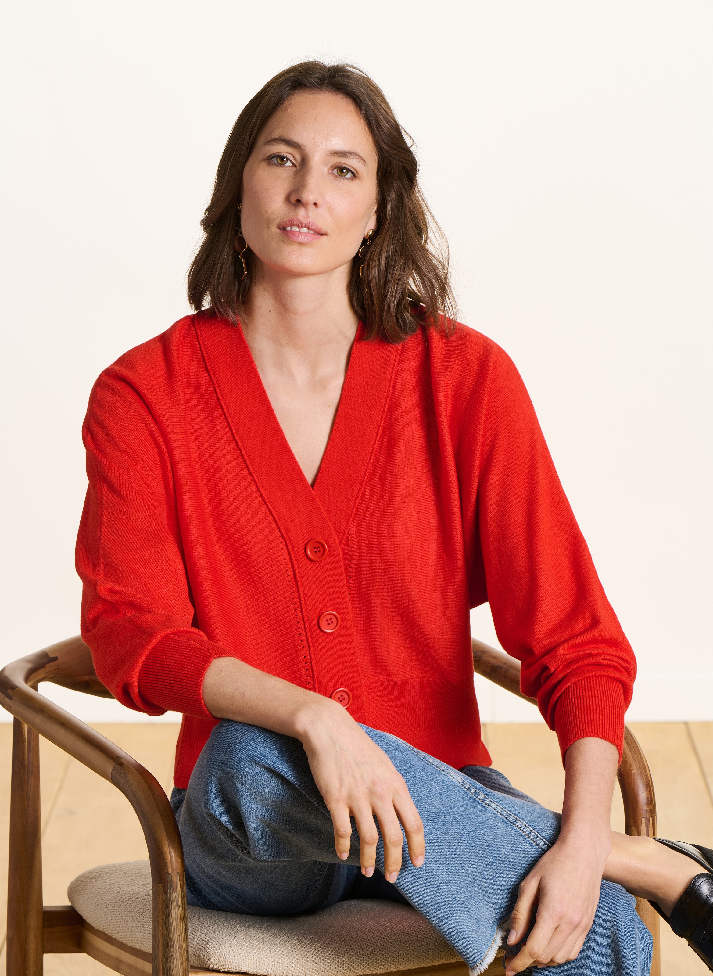 Gilet ample court maille unie LA FEE MARABOUTEE Rose