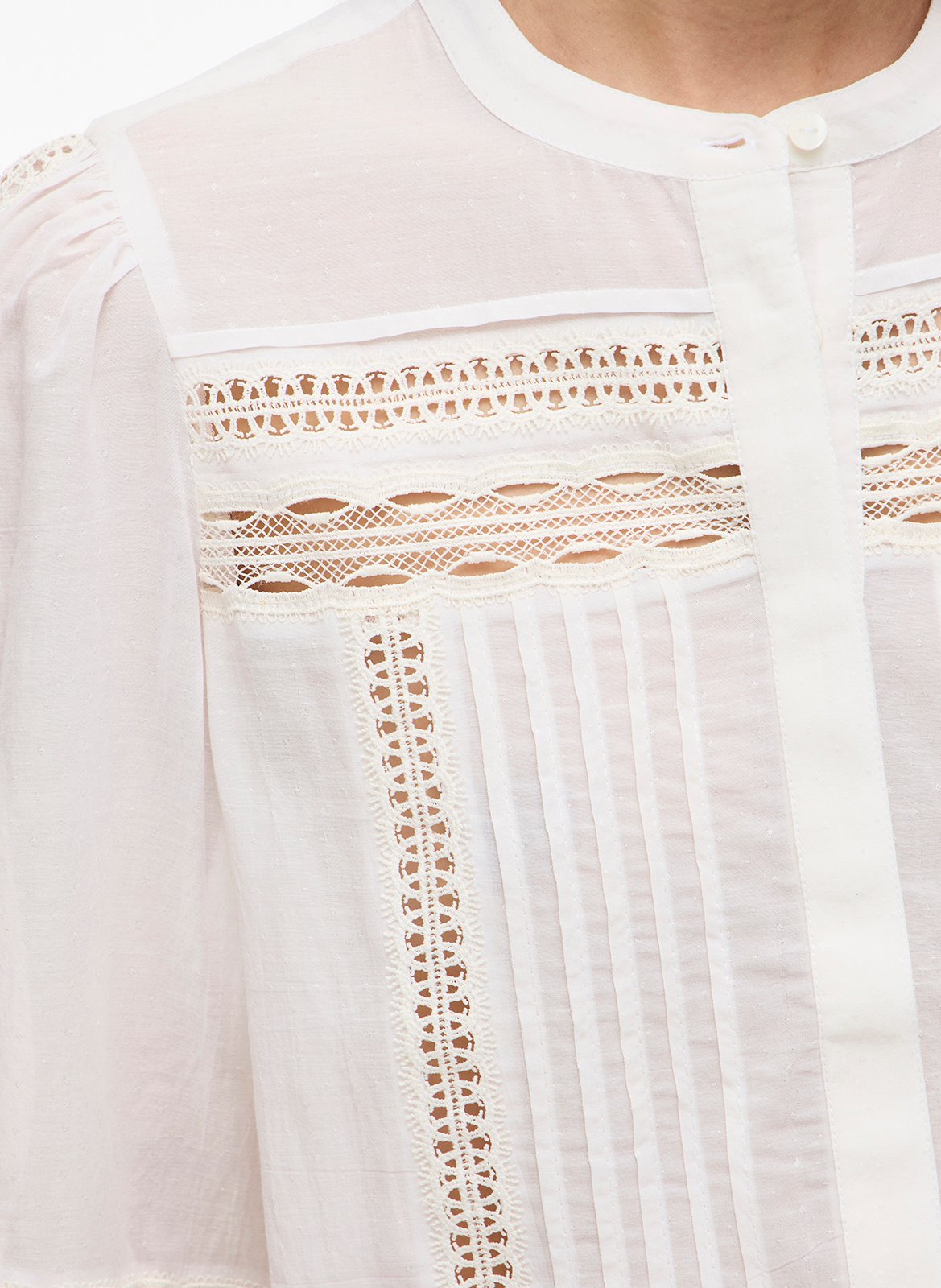 Chemise droite col rond en dentelle ROUGE EDIT Beige