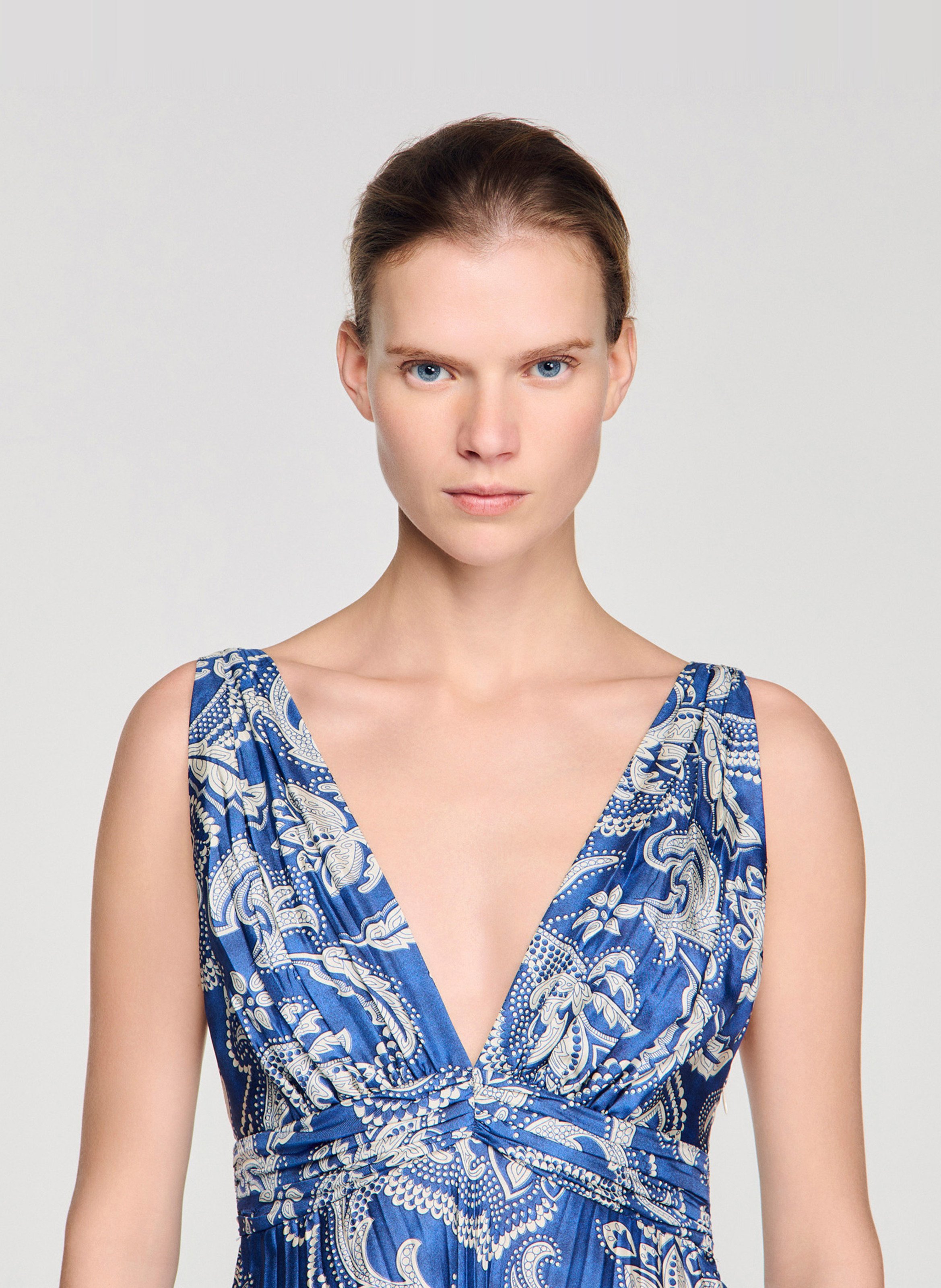 Robe longue plissée à imprimé SANDRO Bleu
