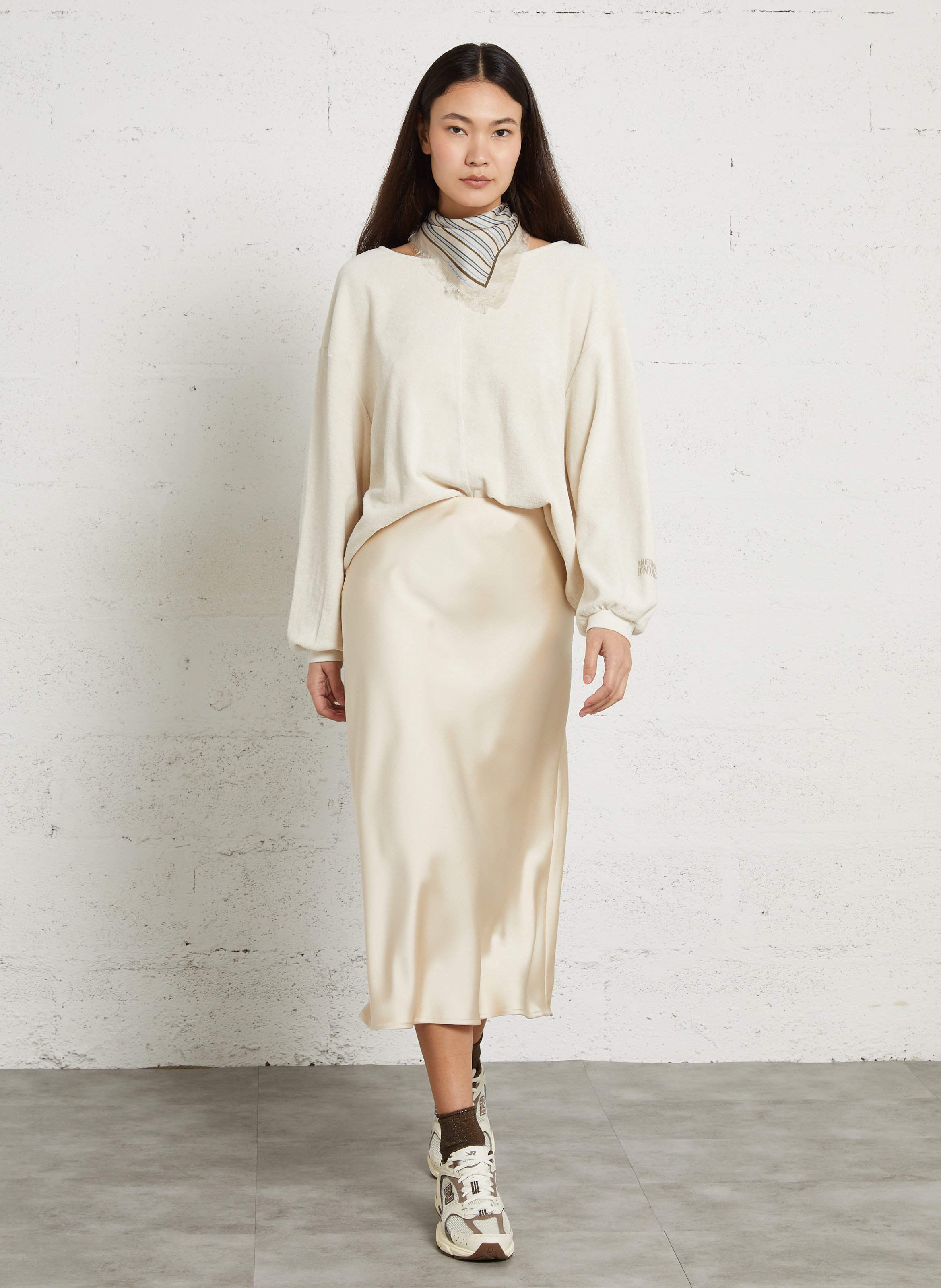 Oversized trui met boothals van katoen en gerecycled katoen. AMERICAN VINTAGE Beige