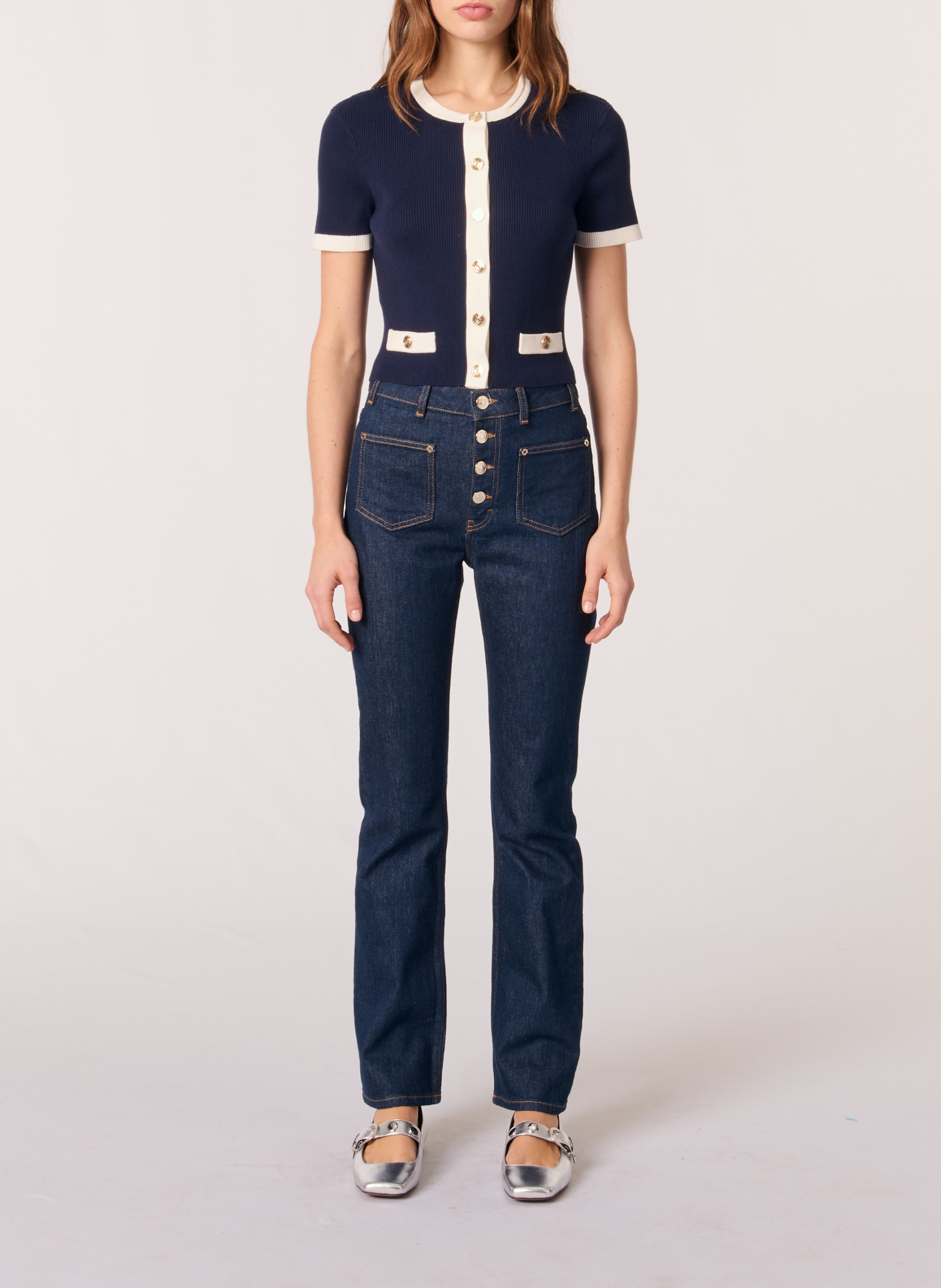 Top col rond en coton mélangé MAJE Bleu