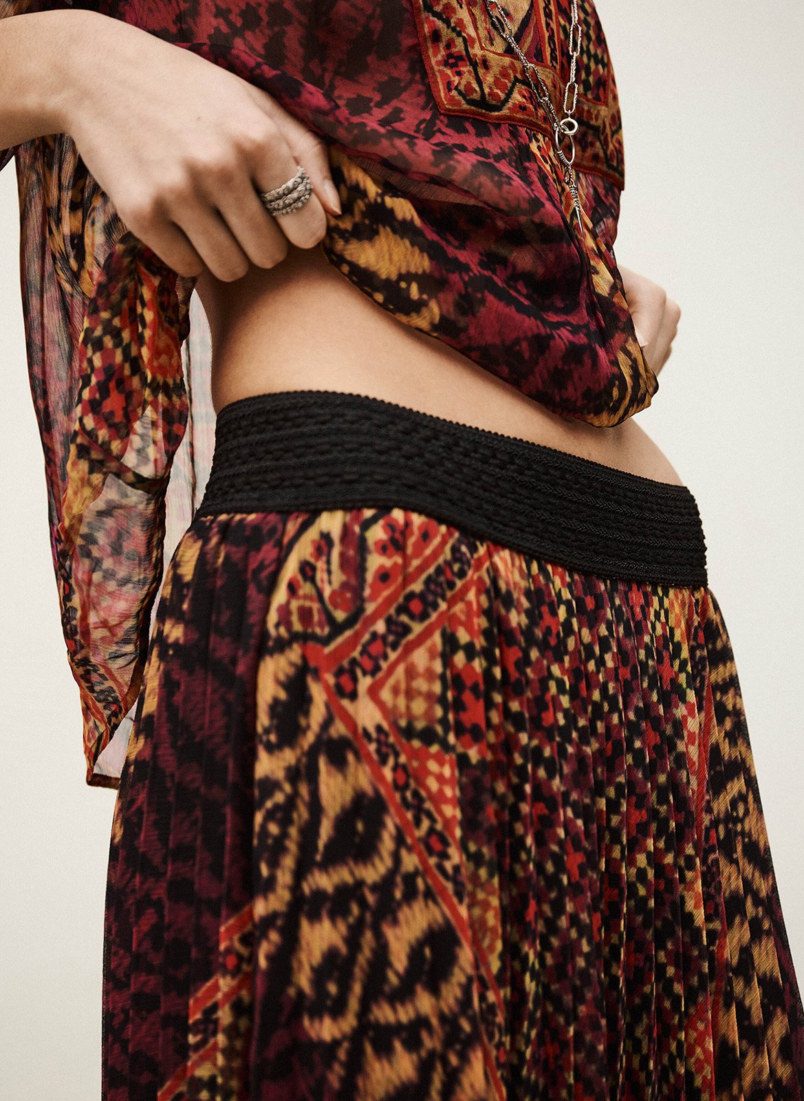 Jupe longue plissée BA&SH Rouge