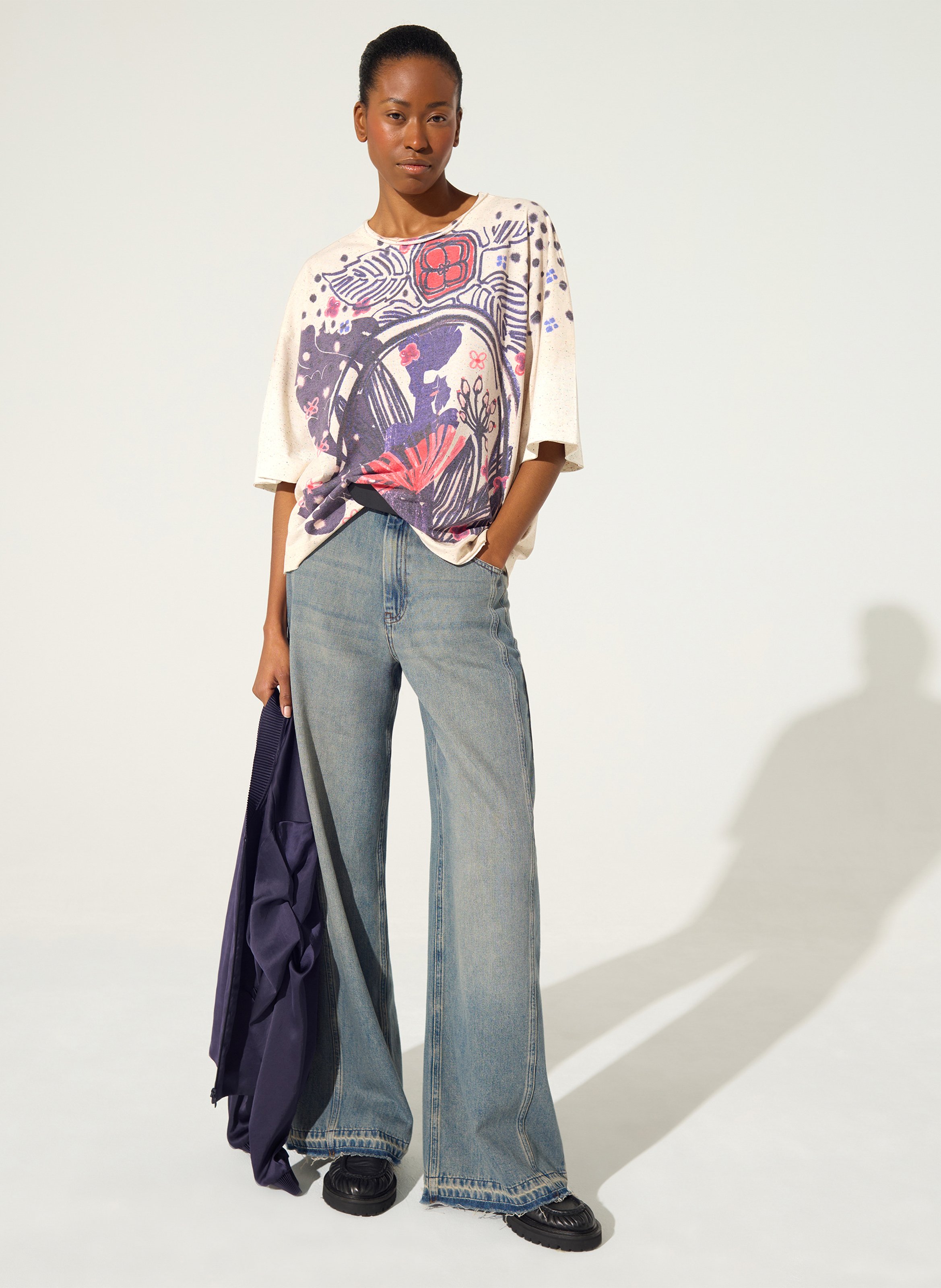 Round neck printed T-shirt COTELAC Purple