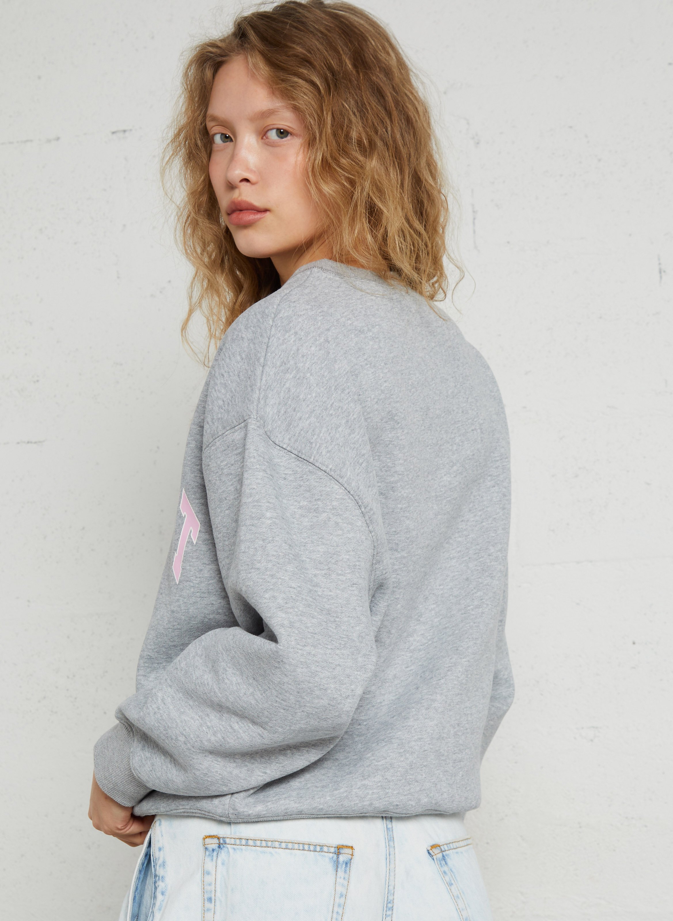 Wijde sweater met ronde hals en zeefdruk BERENICE Grijs