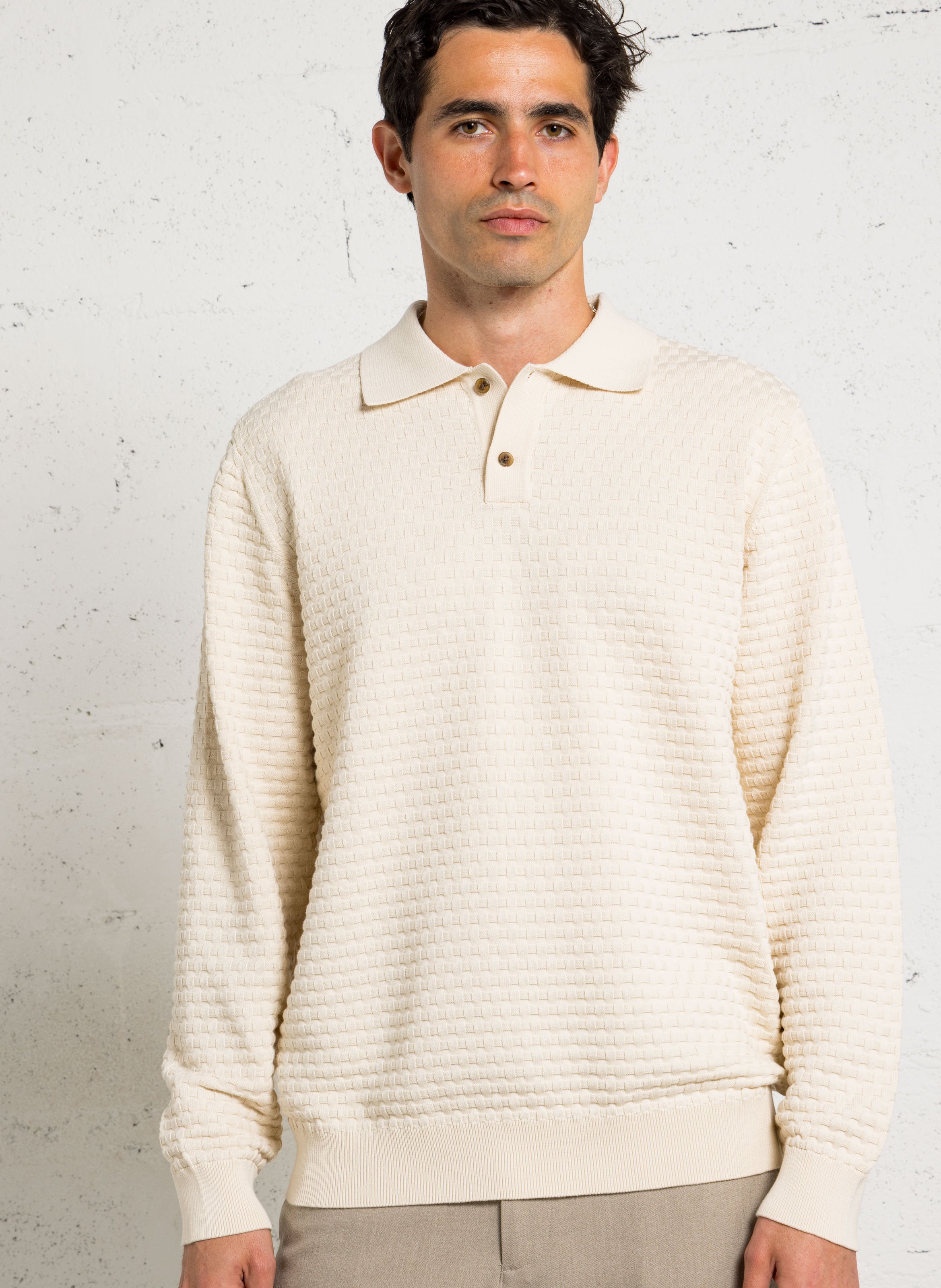 Maglione diritto con collo a polo in cotone LES DEUX Beige