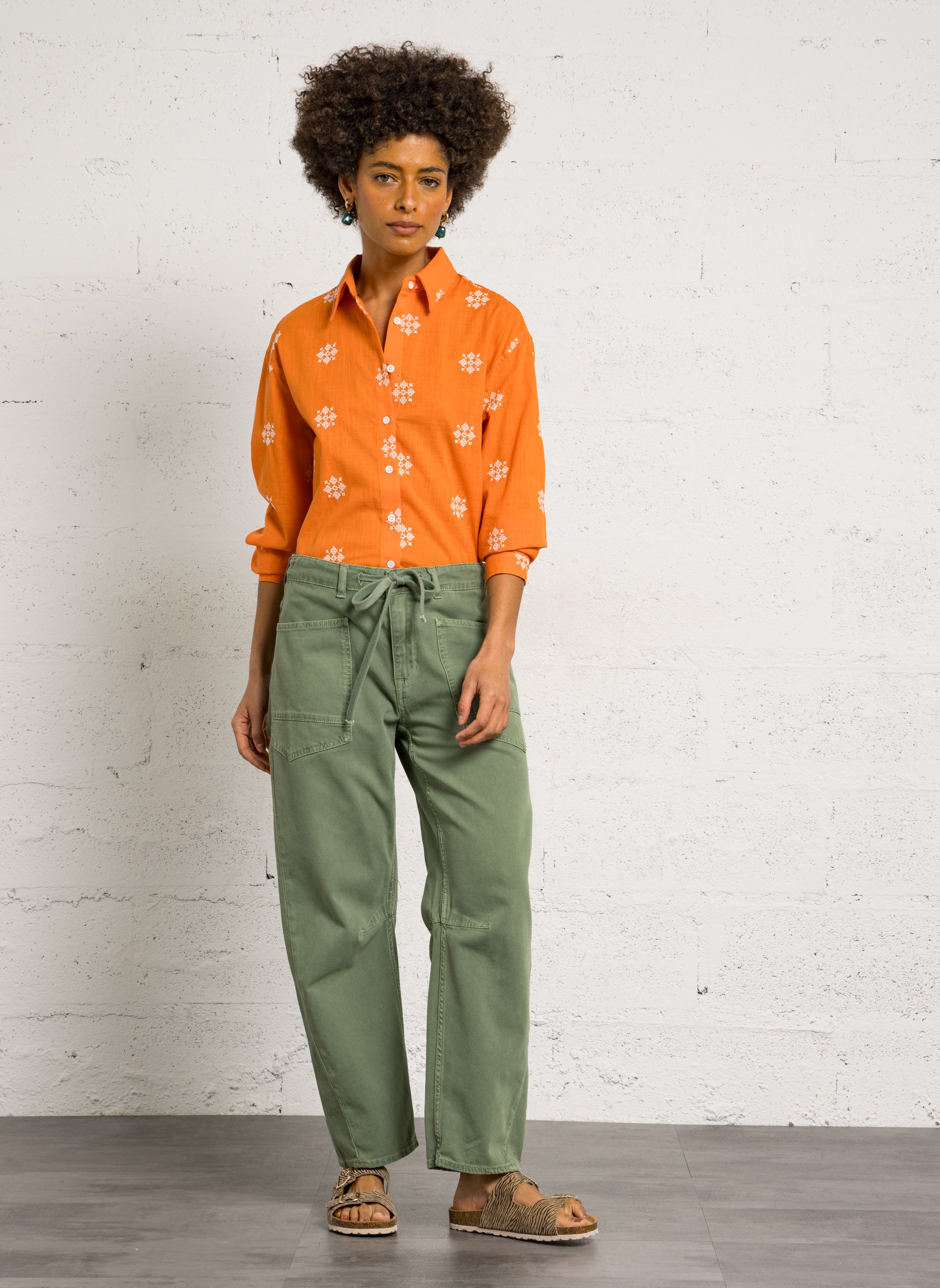 Chemise ample col classique brodée THE KORNER Orange