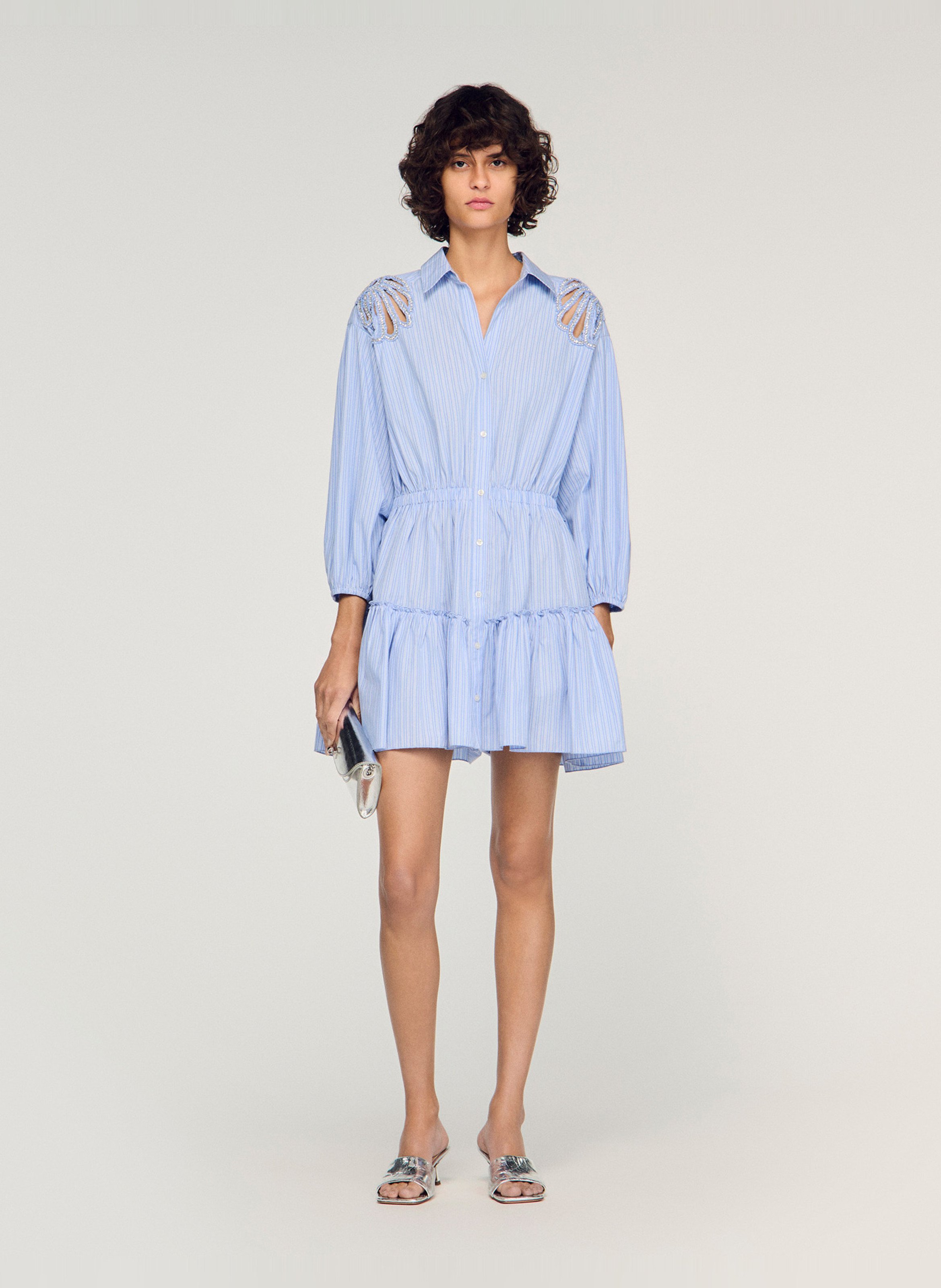 Robe courte en coton SANDRO Bleu