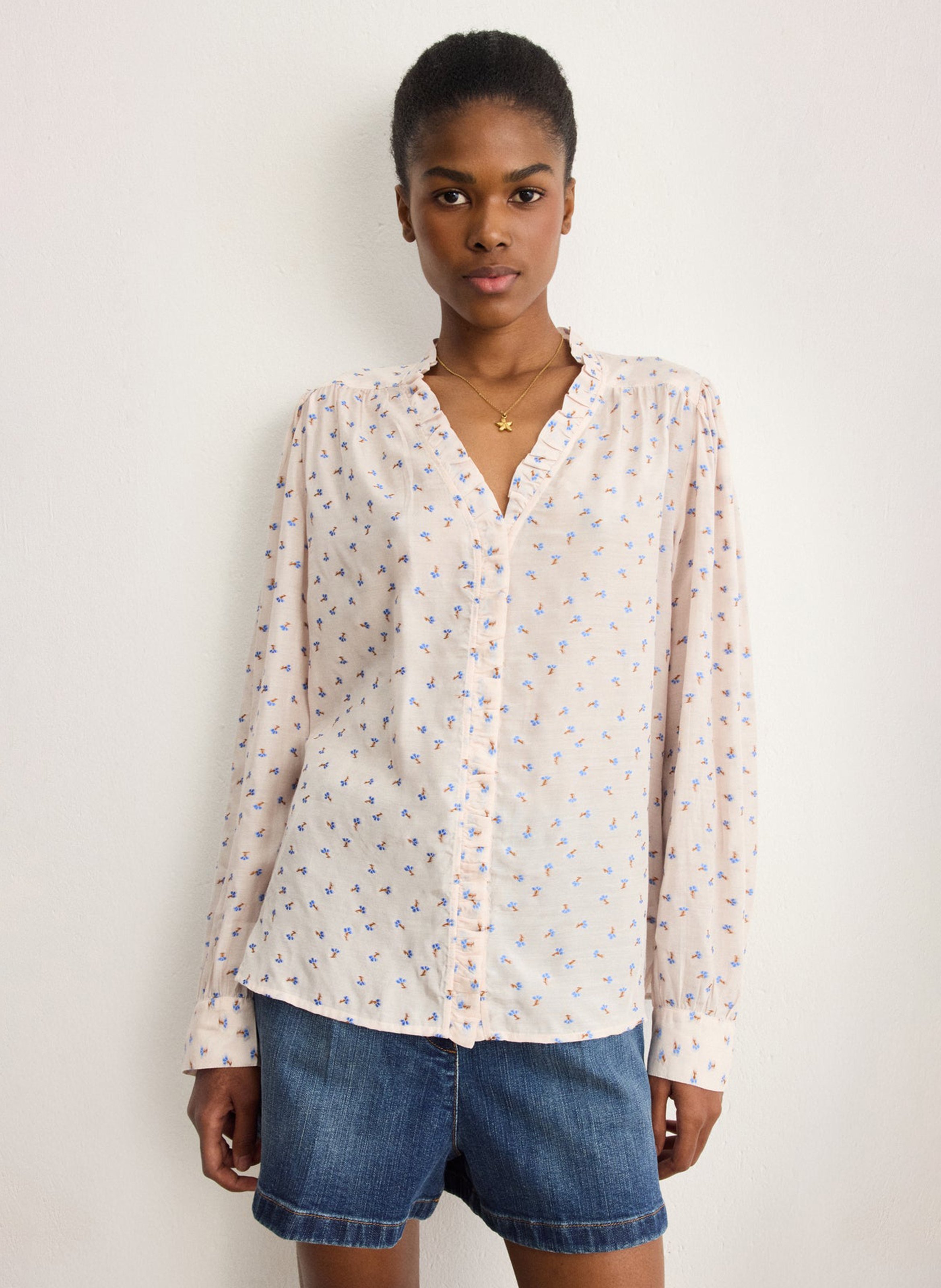 Chemise col V imprimée PABLO Rouge