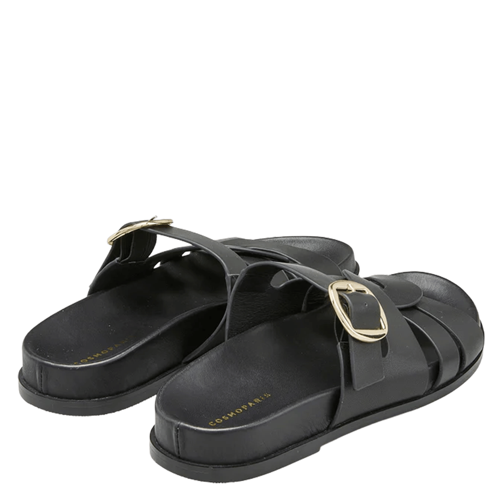 Flat leather cross-strap sandals COSMOPARIS Black