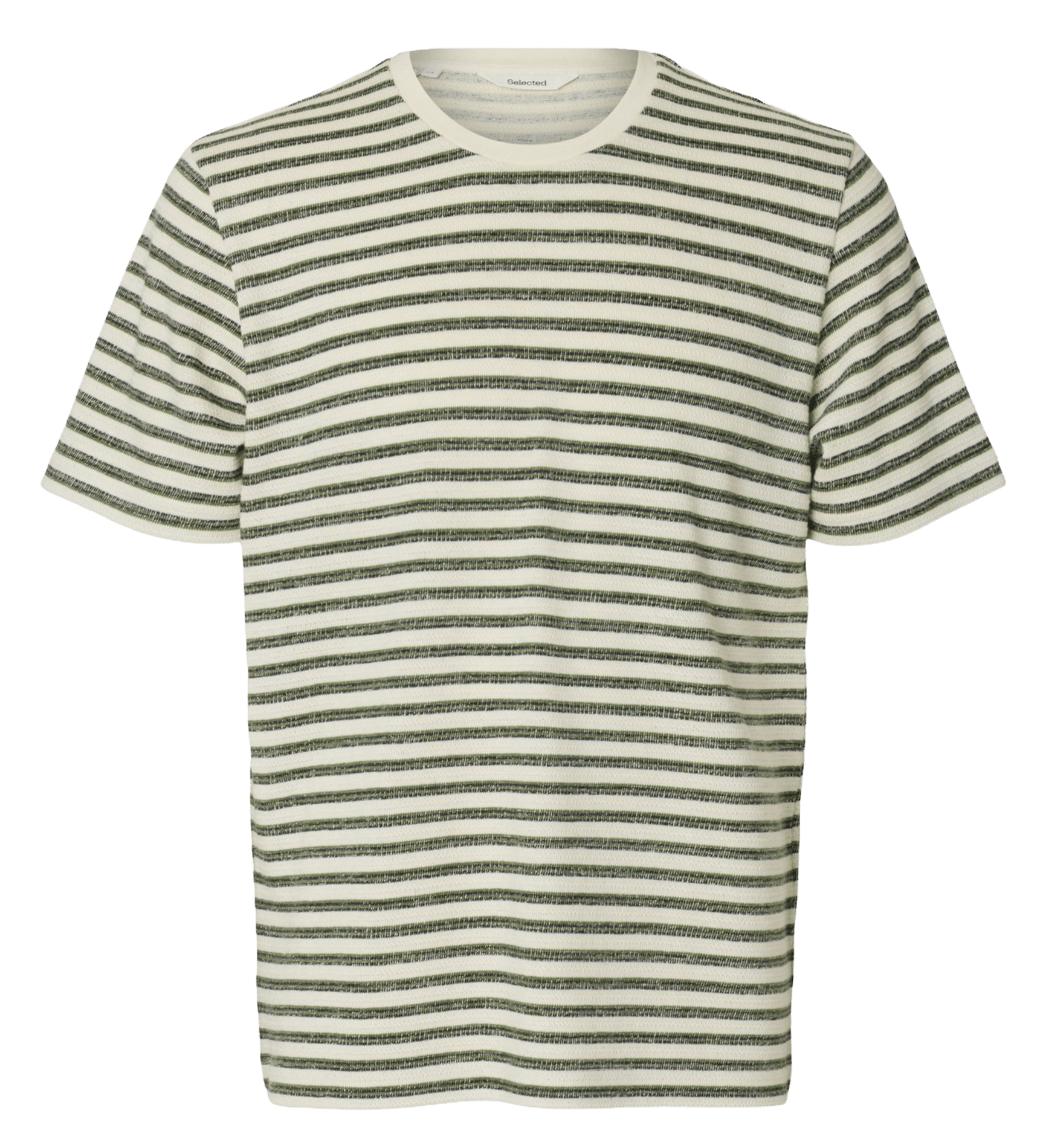 Rechte ronde hals T-shirt van gemengd biologisch katoen met strepen SELECTED Beige