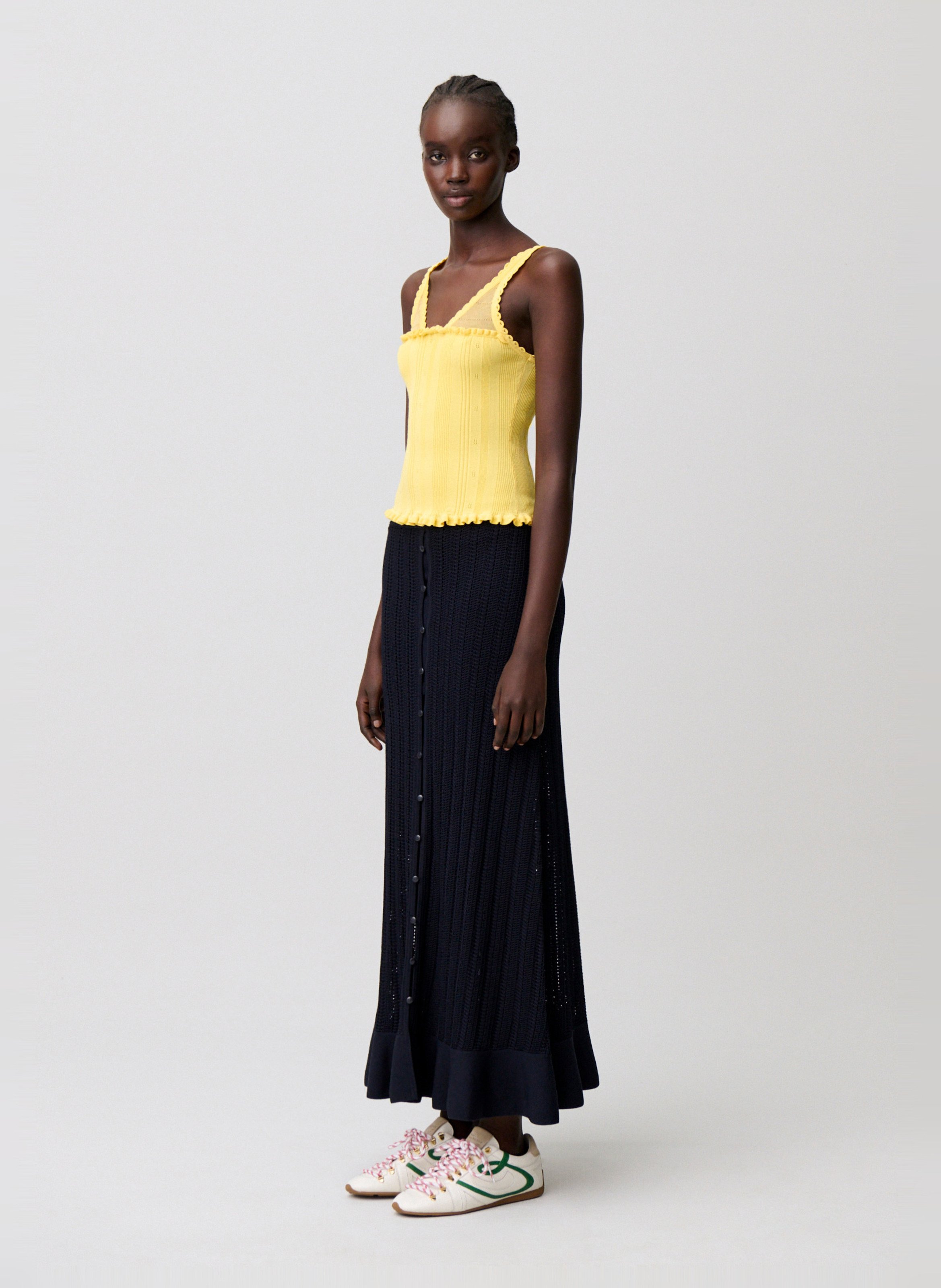 Top col V en maille pointelle CLAUDIE PIERLOT Jaune