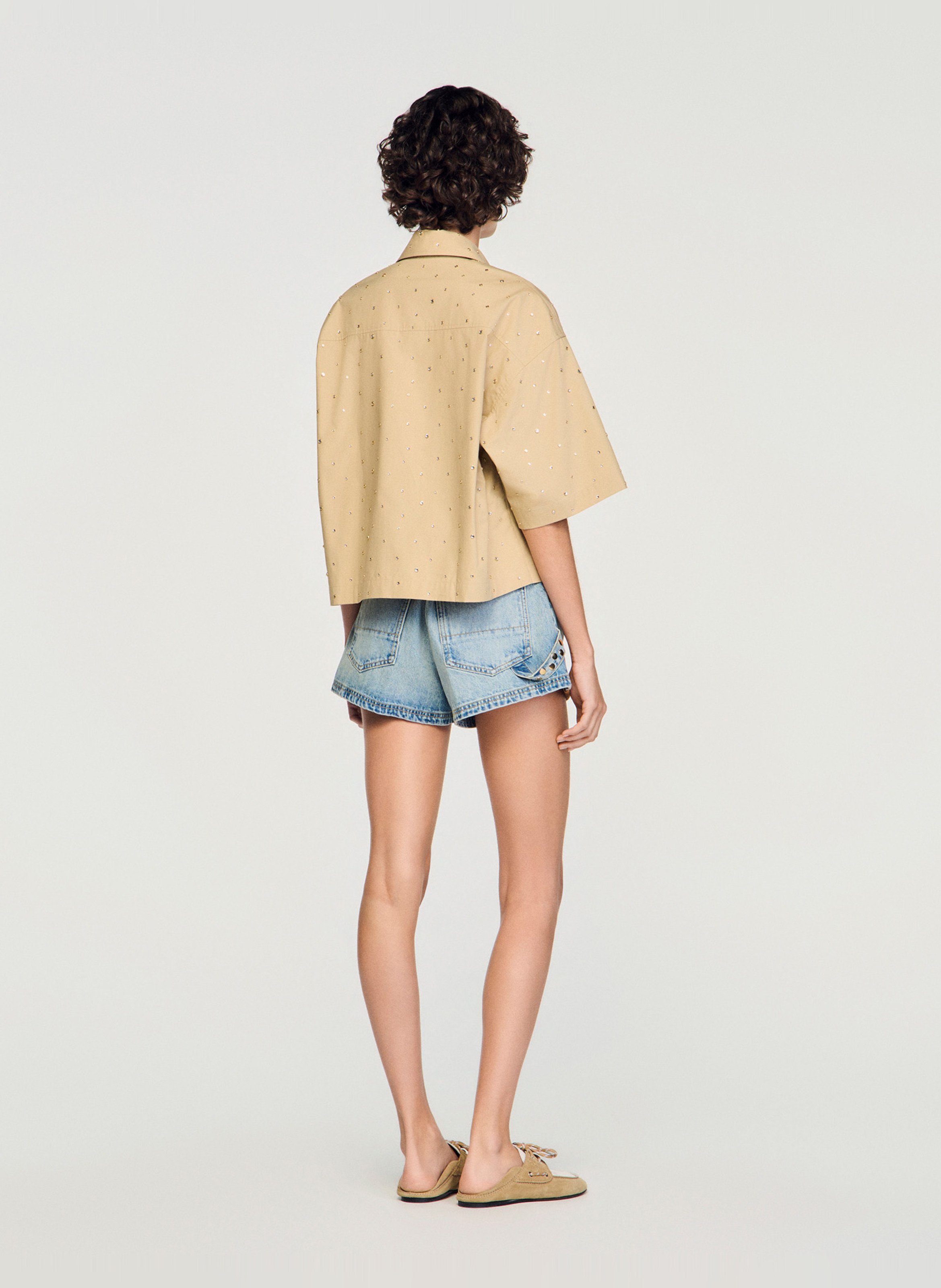 Wijdvallende korte blouse met strass SANDRO Beige