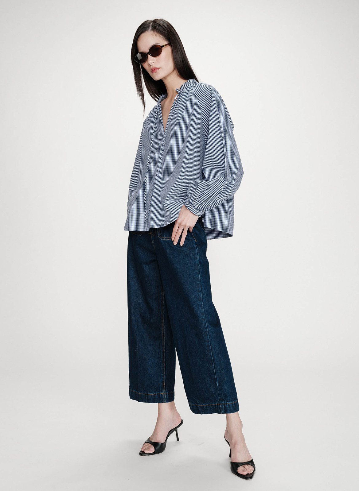 Blouse droite col rond en coton imprimé GRACE ET MILA Bleu