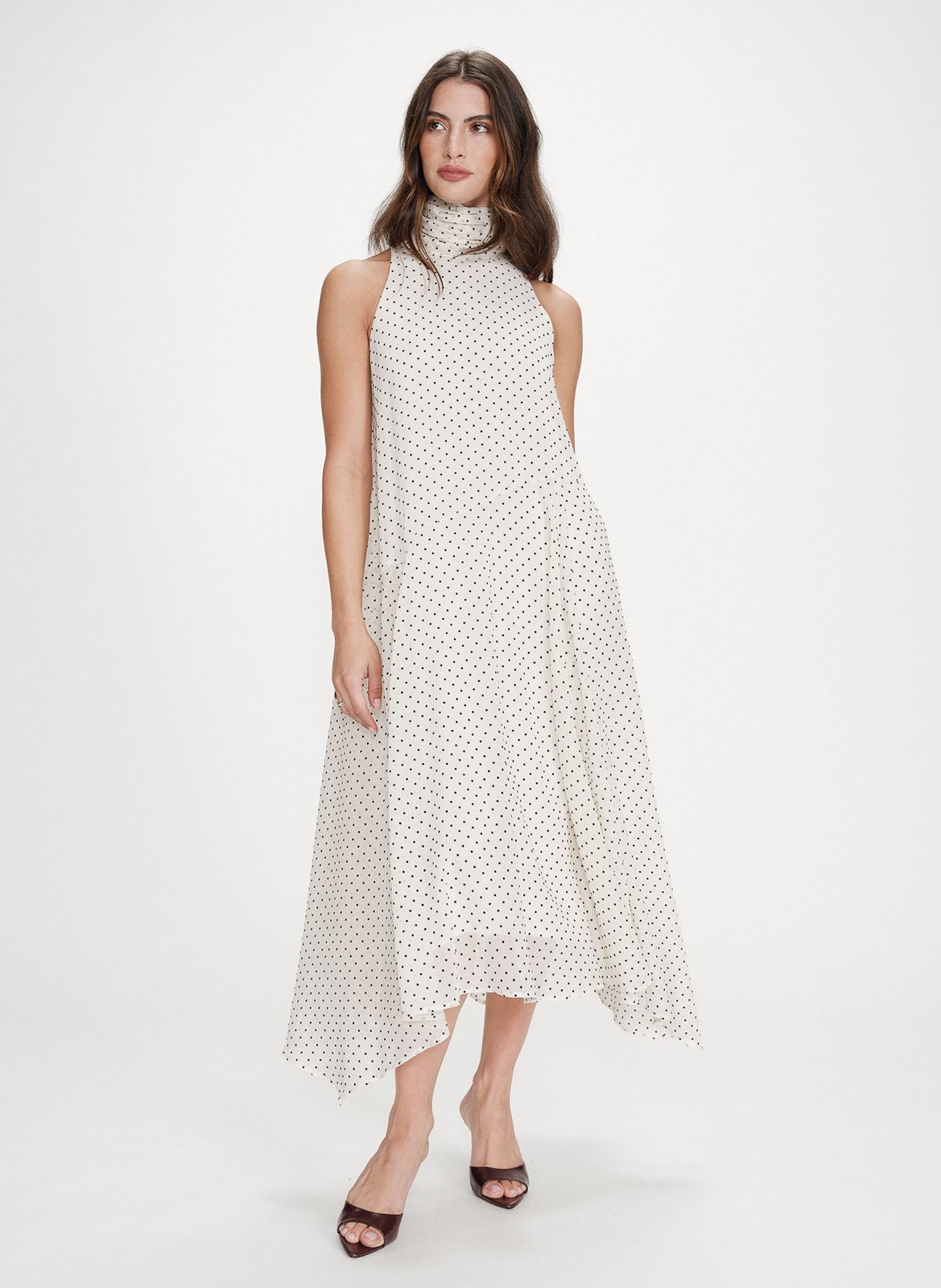 Robe asymétrique sans manches à pois GRACE ET MILA Blanc