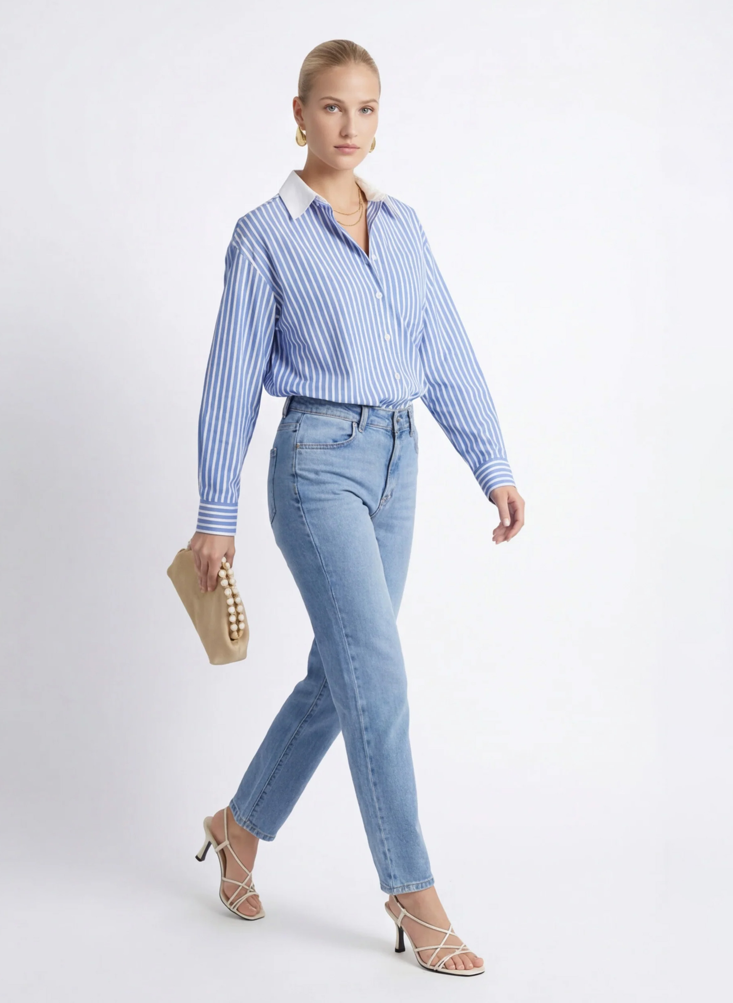 Chemise droite col classique en coton rayé KOOKAI Bleu