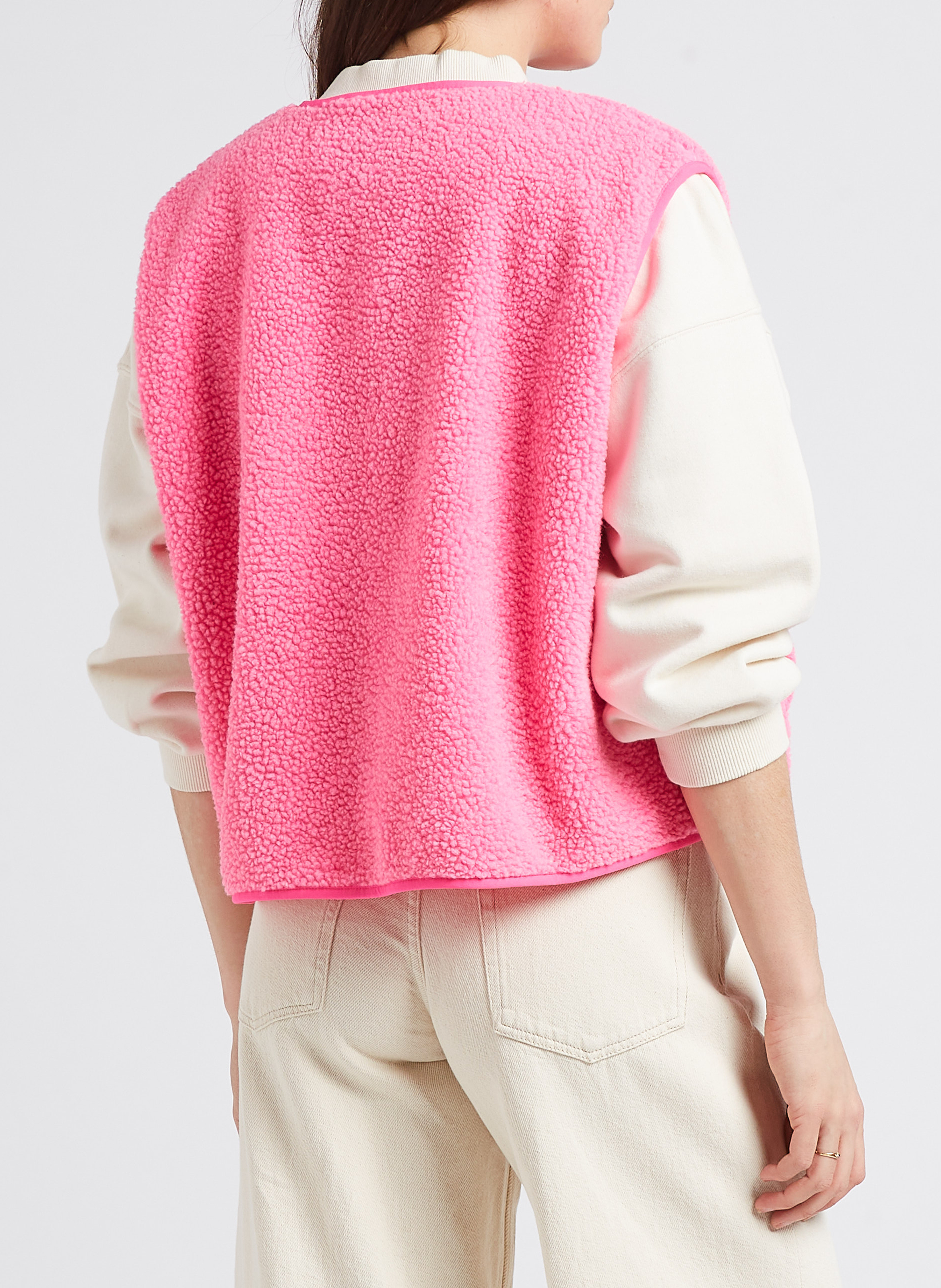 Round-neck fleecy sleeveless cardigan AMERICAN VINTAGE Pink