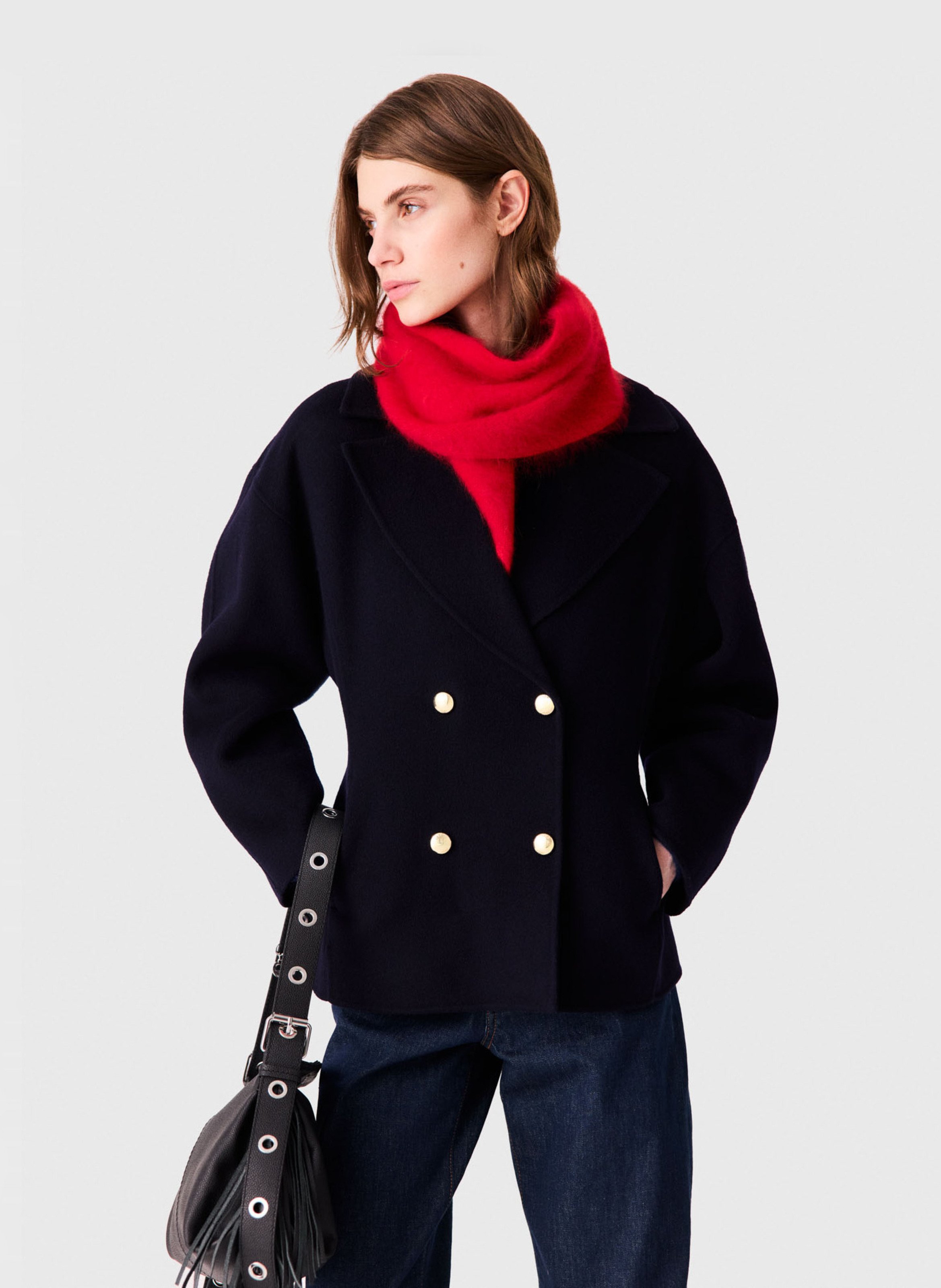 Gilet droit en laine MAJE Bleu