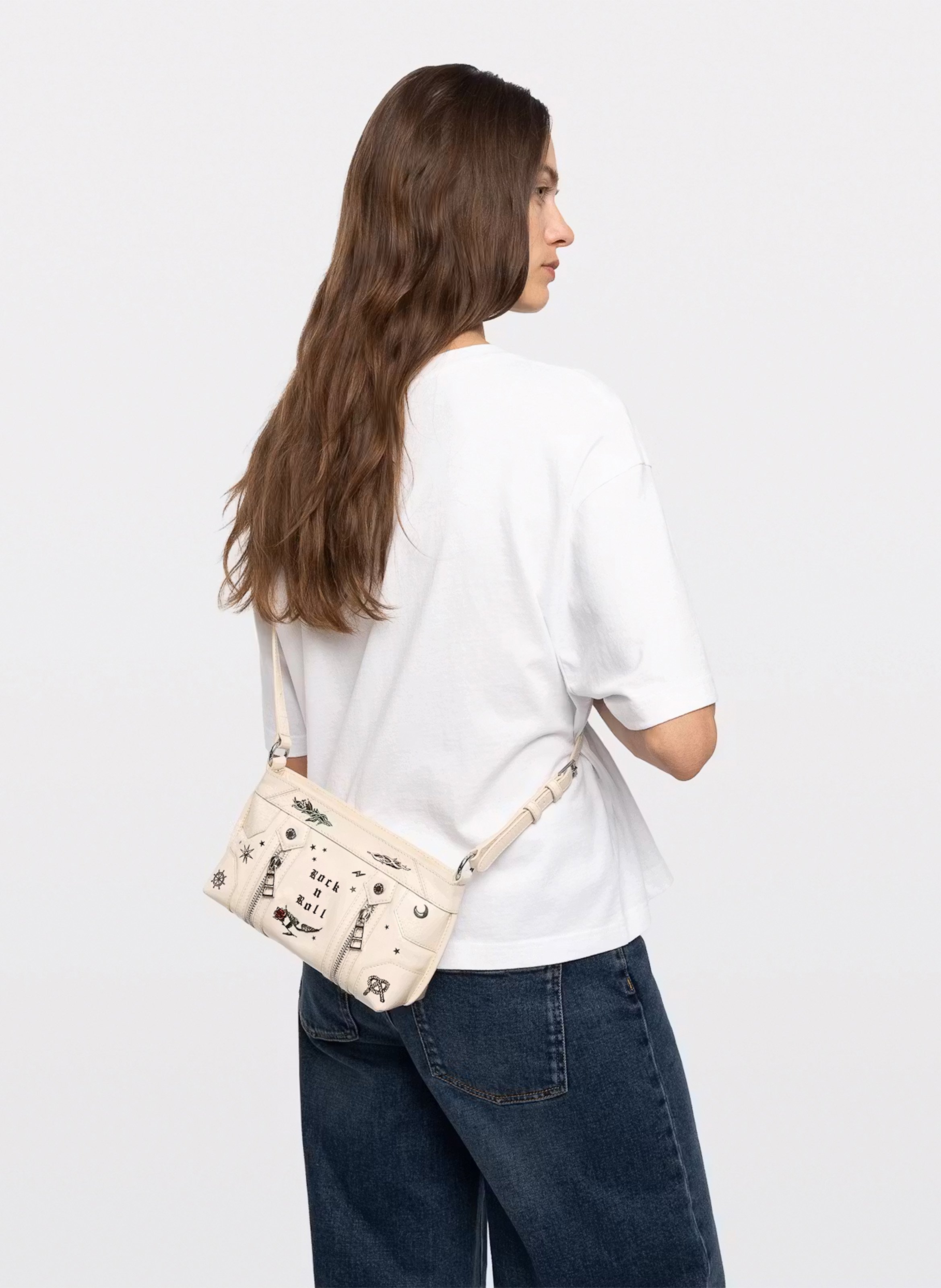 Leren schoudertas met print ZADIG&VOLTAIRE Wit