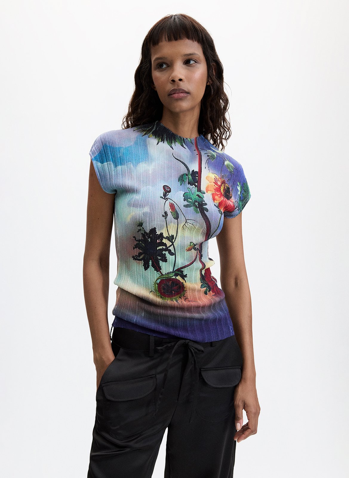 Tee-shirt ajusté col rond imprimé DESIGUAL Bleu