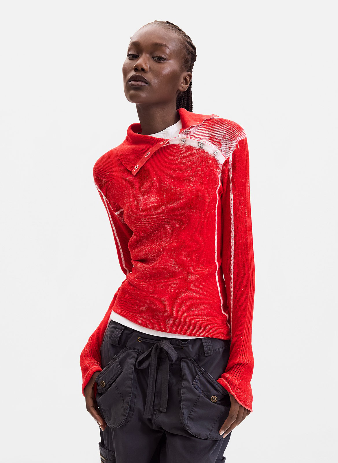 Trui met coltrui van katoen DESIGUAL Rood