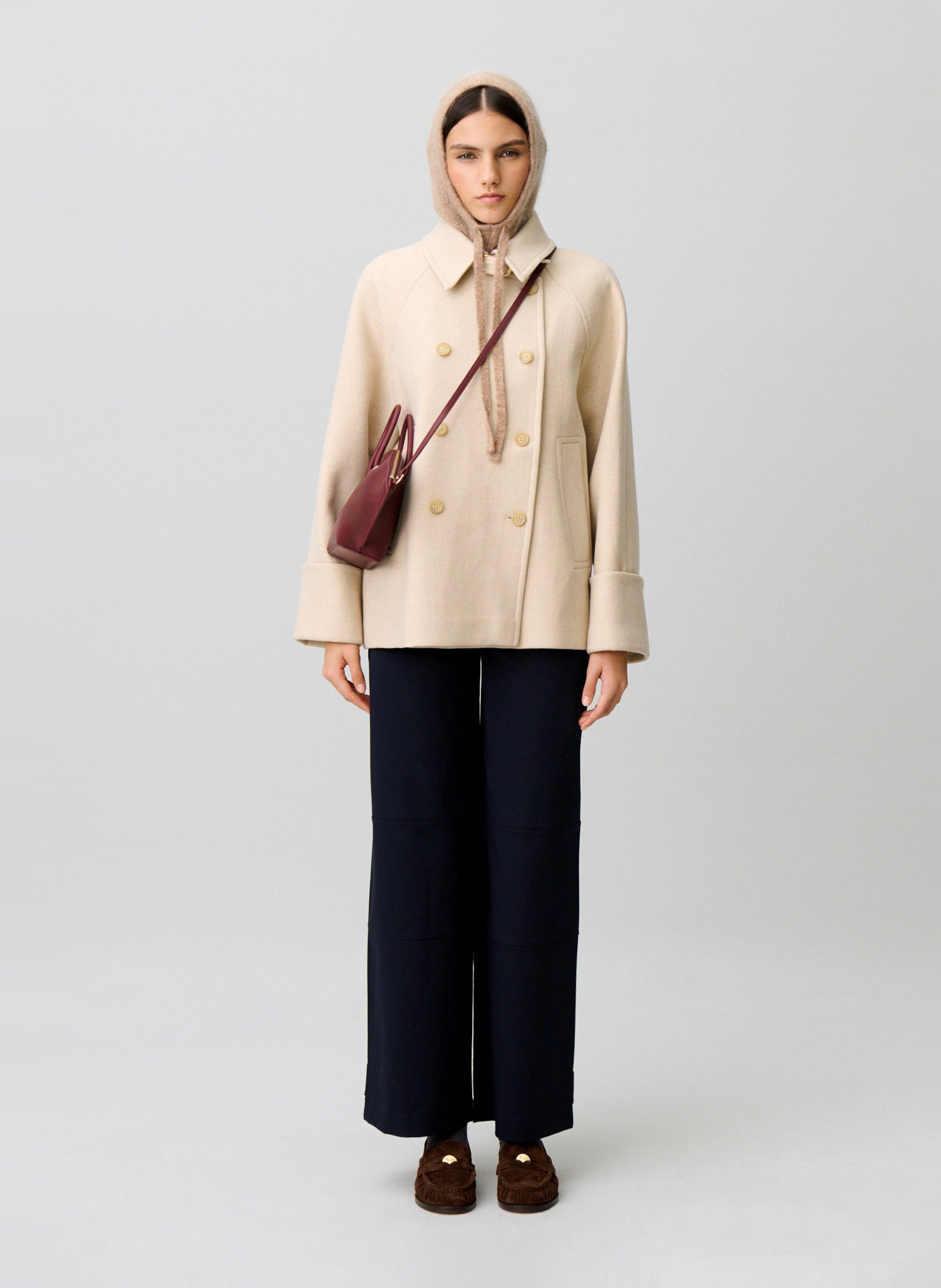 Manteau droit col classique en laine mélangée CLAUDIE PIERLOT Beige