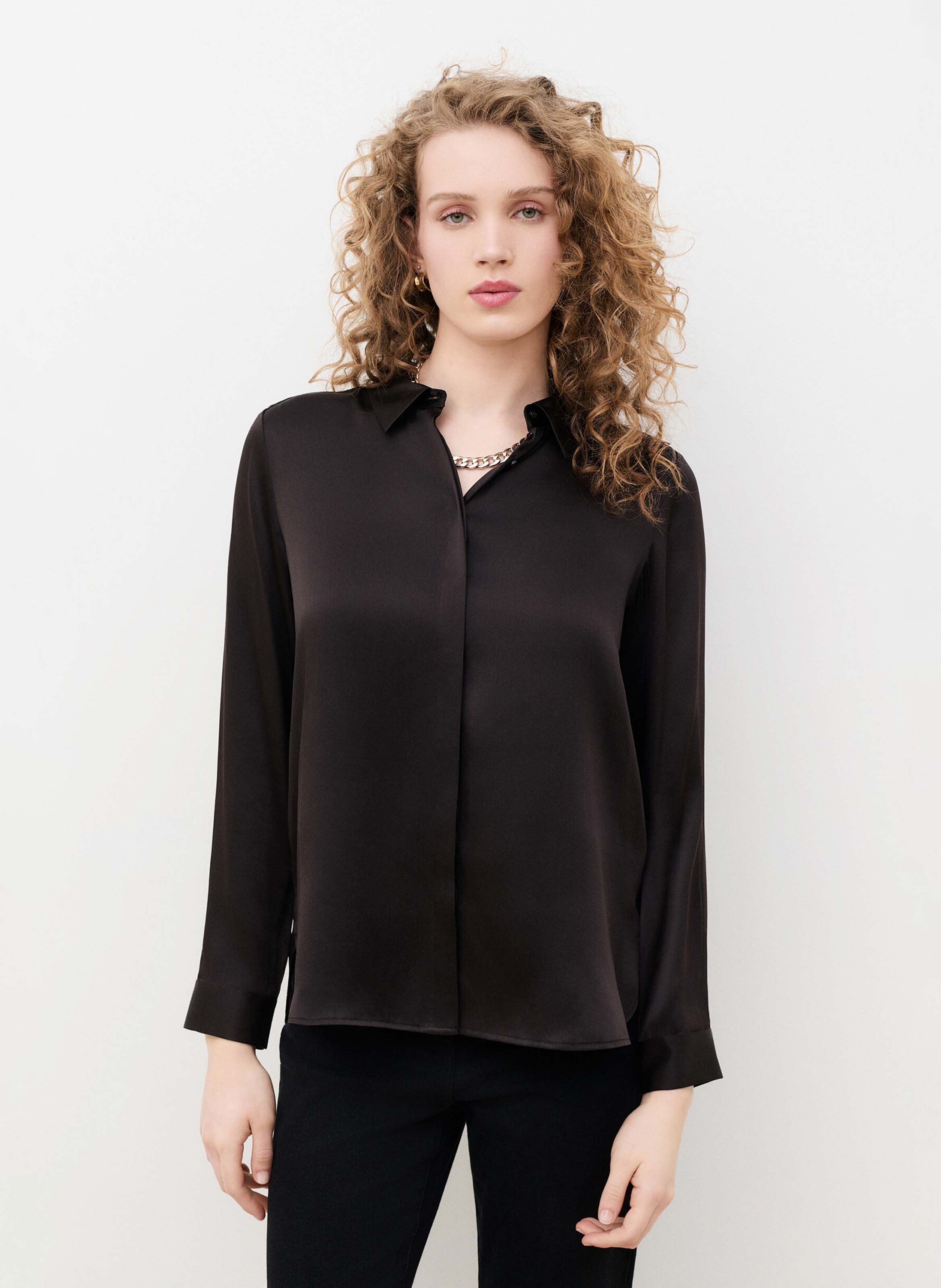 Seidenbluse mit klassischem Kragen CAROLL Braun
