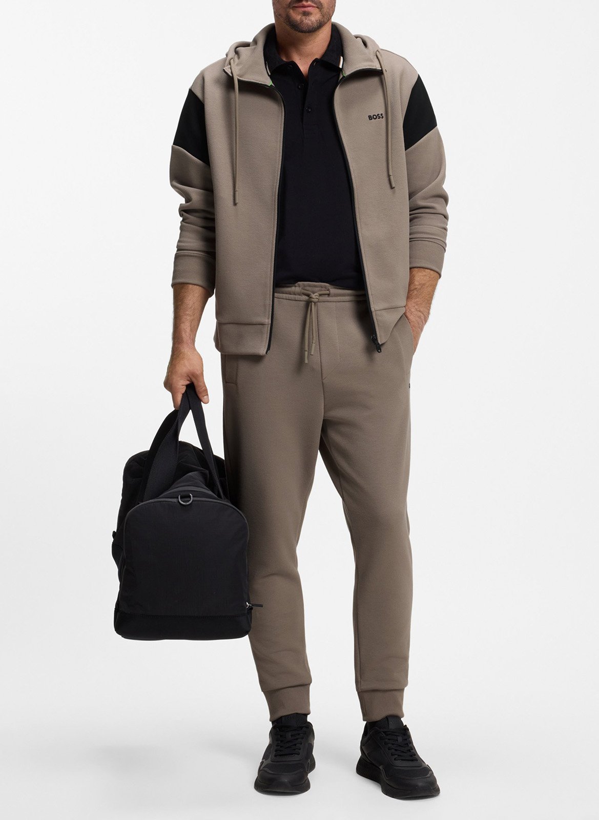 Sweat droit col montant en coton mélangé BOSS Kaki