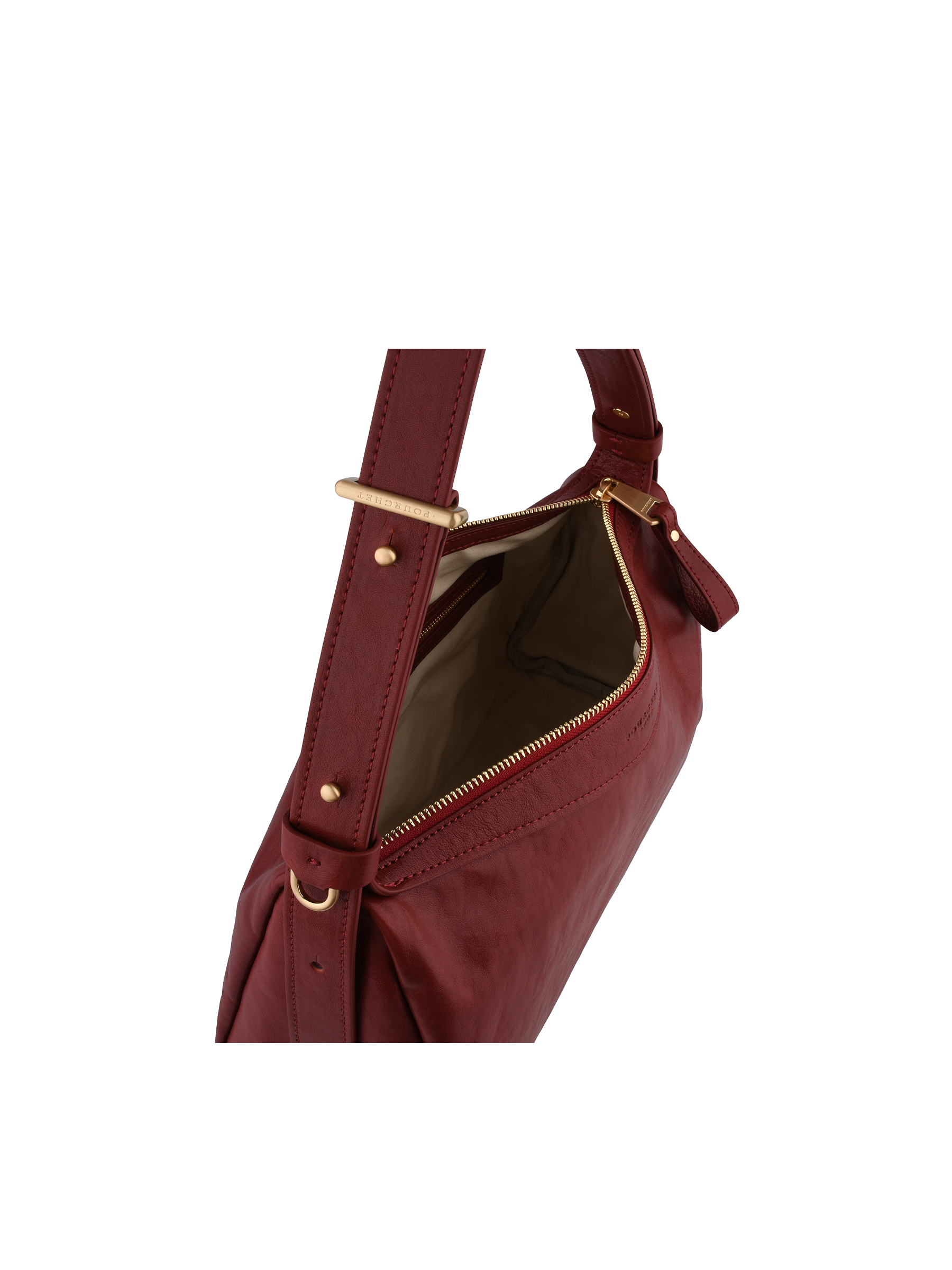 Shoulder bag in cowhide leather with aged leather effect POURCHET Red