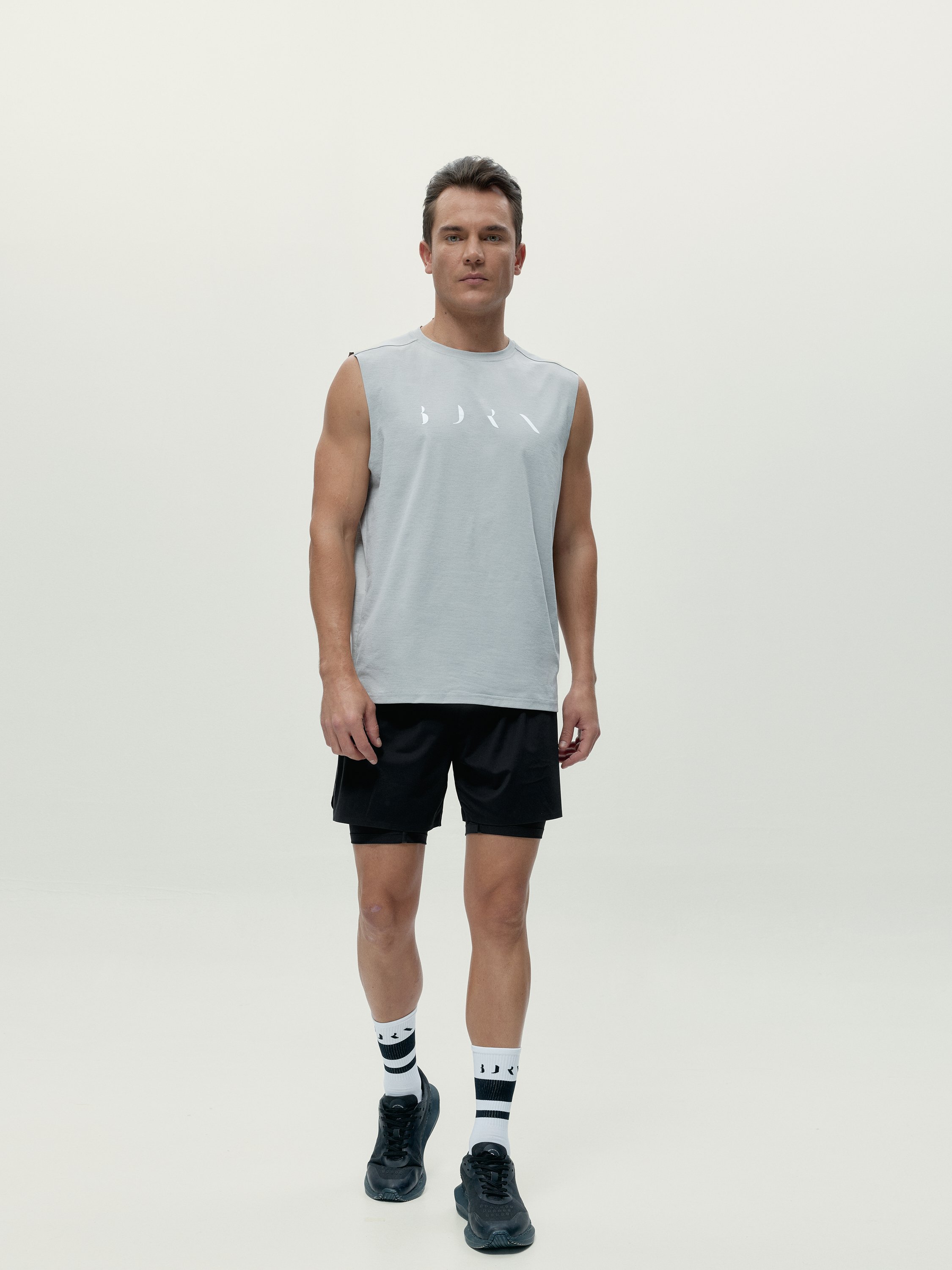 Men's sleeveless sports t-shirt by Daxon. BORN Grey