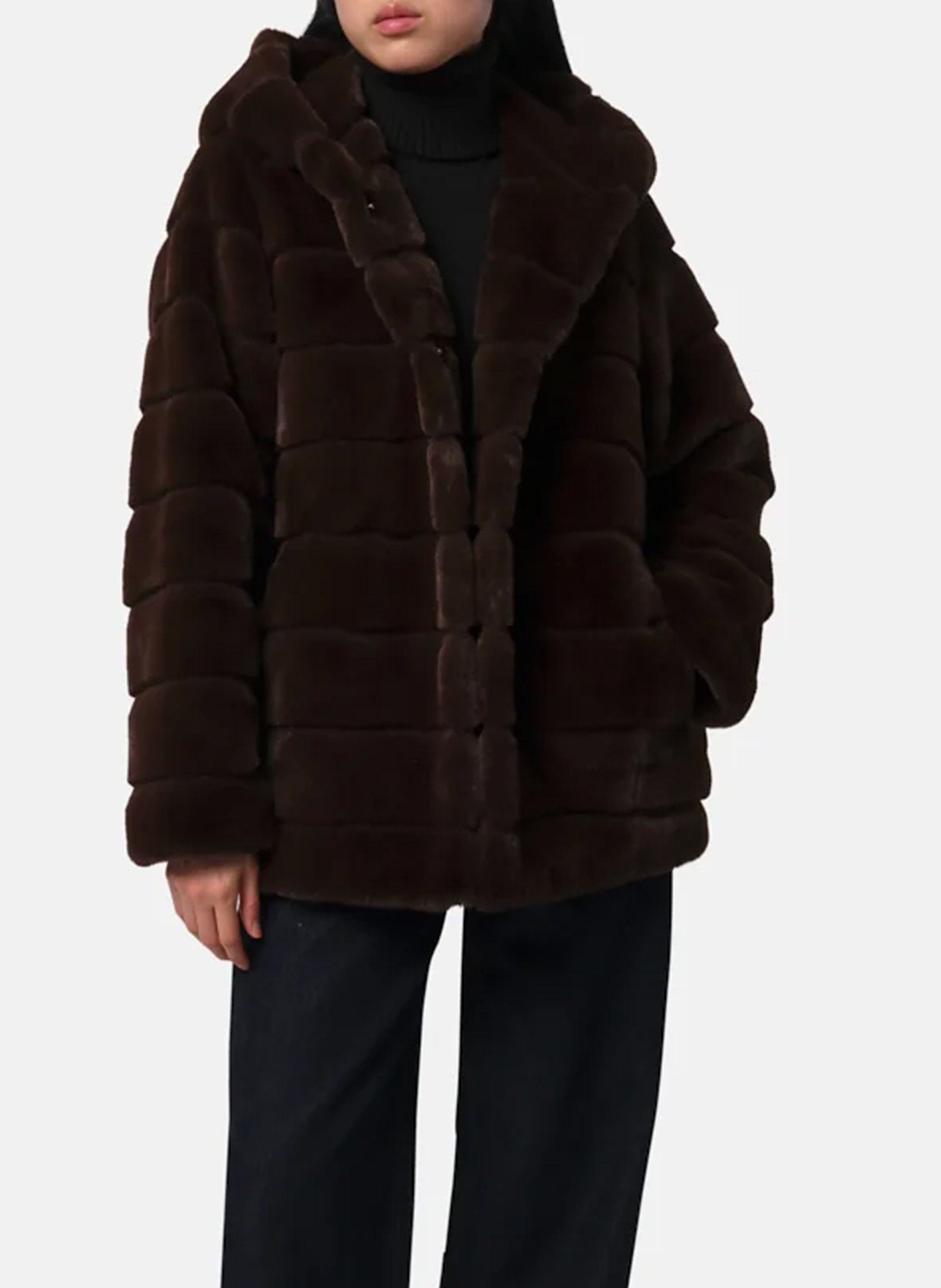 Ruime jas met capuchon en fakefur-effect APPARIS Bruin
