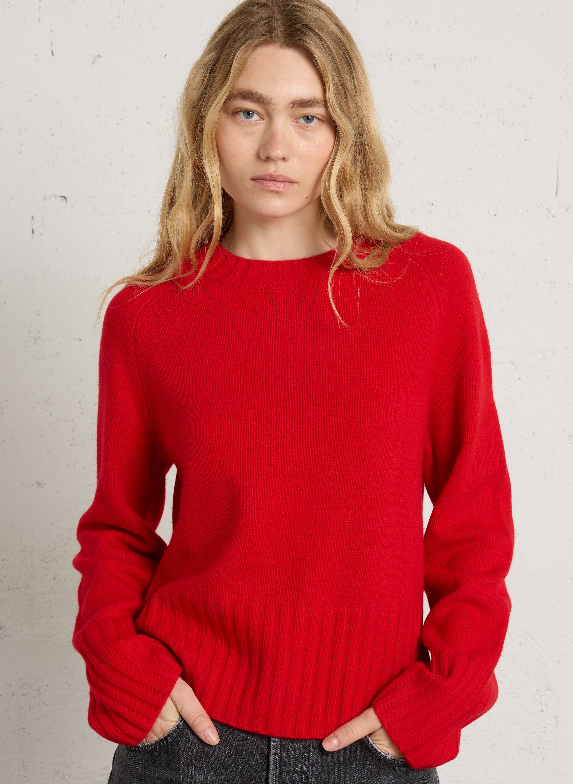 Pull droit col rond en laine et cachemire BERENICE Rouge