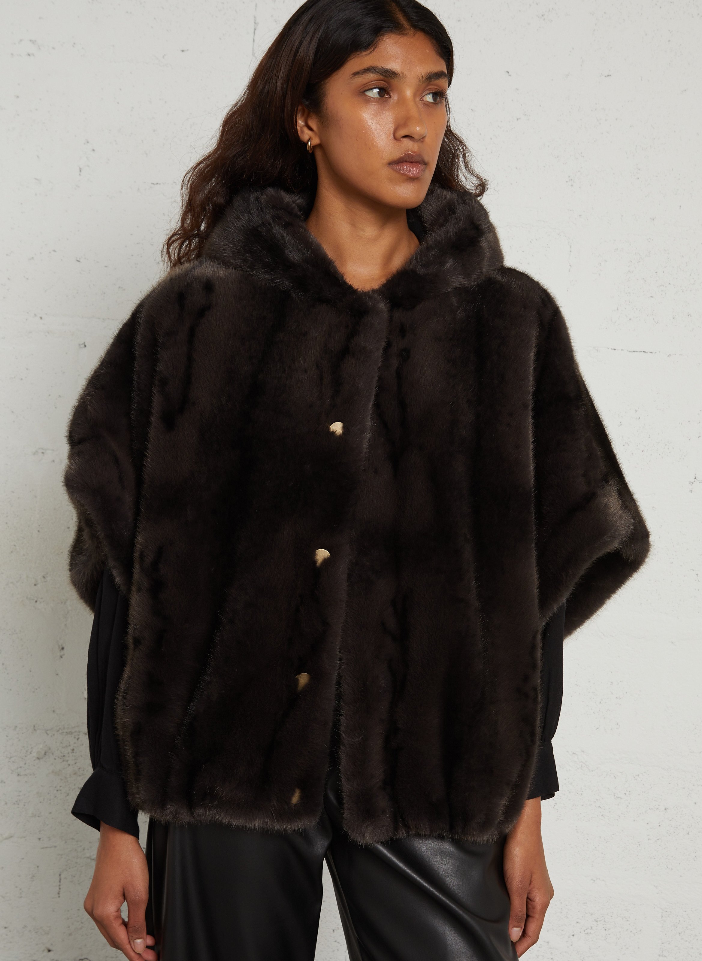 Oversized hooded faux fur cape MAISON 123
