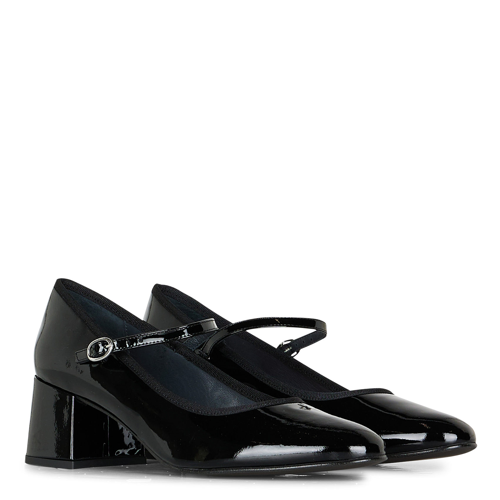 Spangenpumps aus Lackleder mit Absatz Schwarz