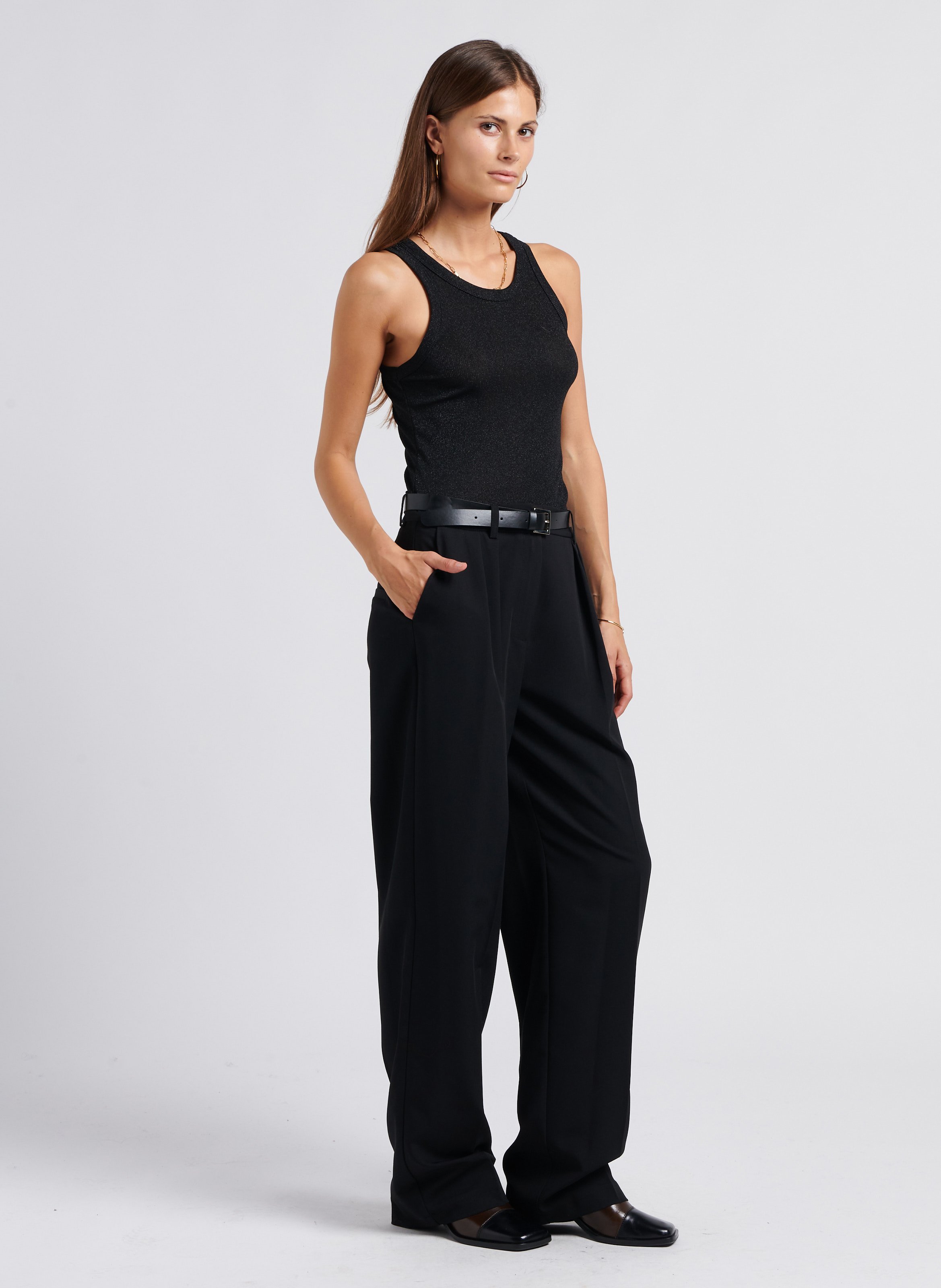 Pantalon noir 2024 large taille haute