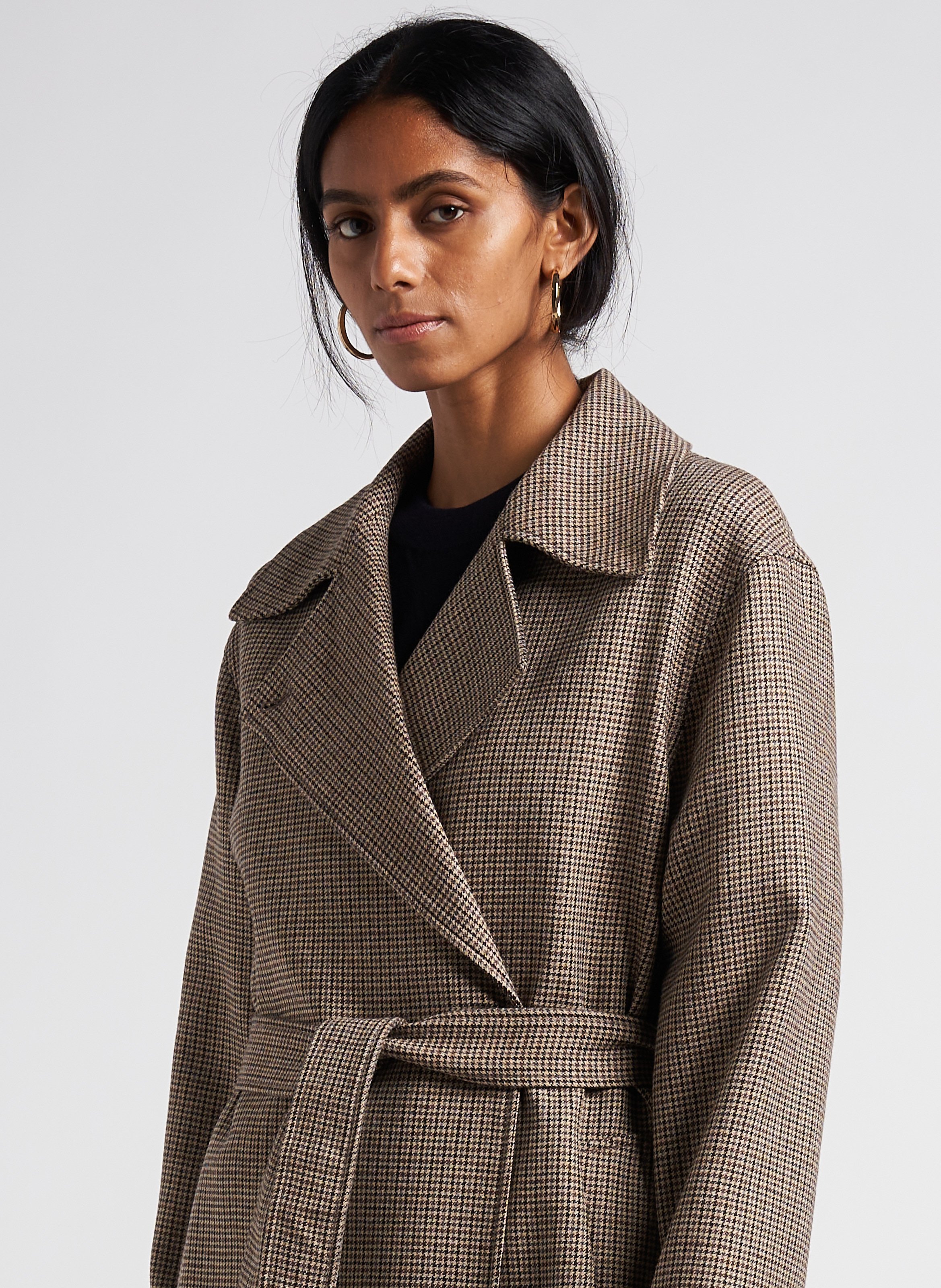 Long wool-blend trench coat with tailored collar POMANDERE Multicolored