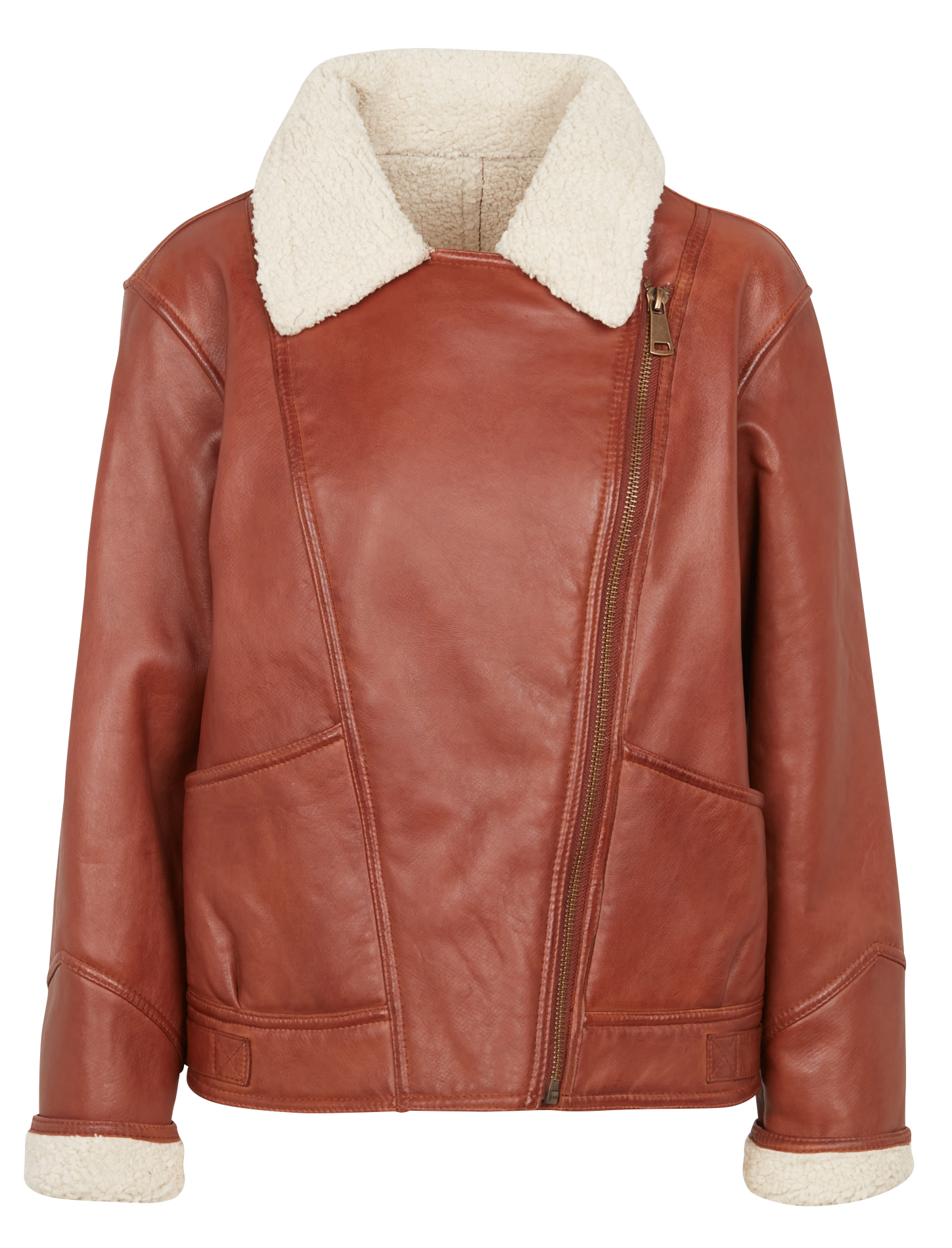 Straight leather coat with classic collar MAISON 123 Red