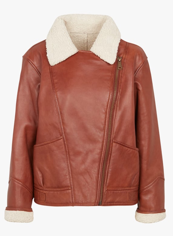 Manteau droit col classique en cuir Folio Rouge Maison 123 Femme