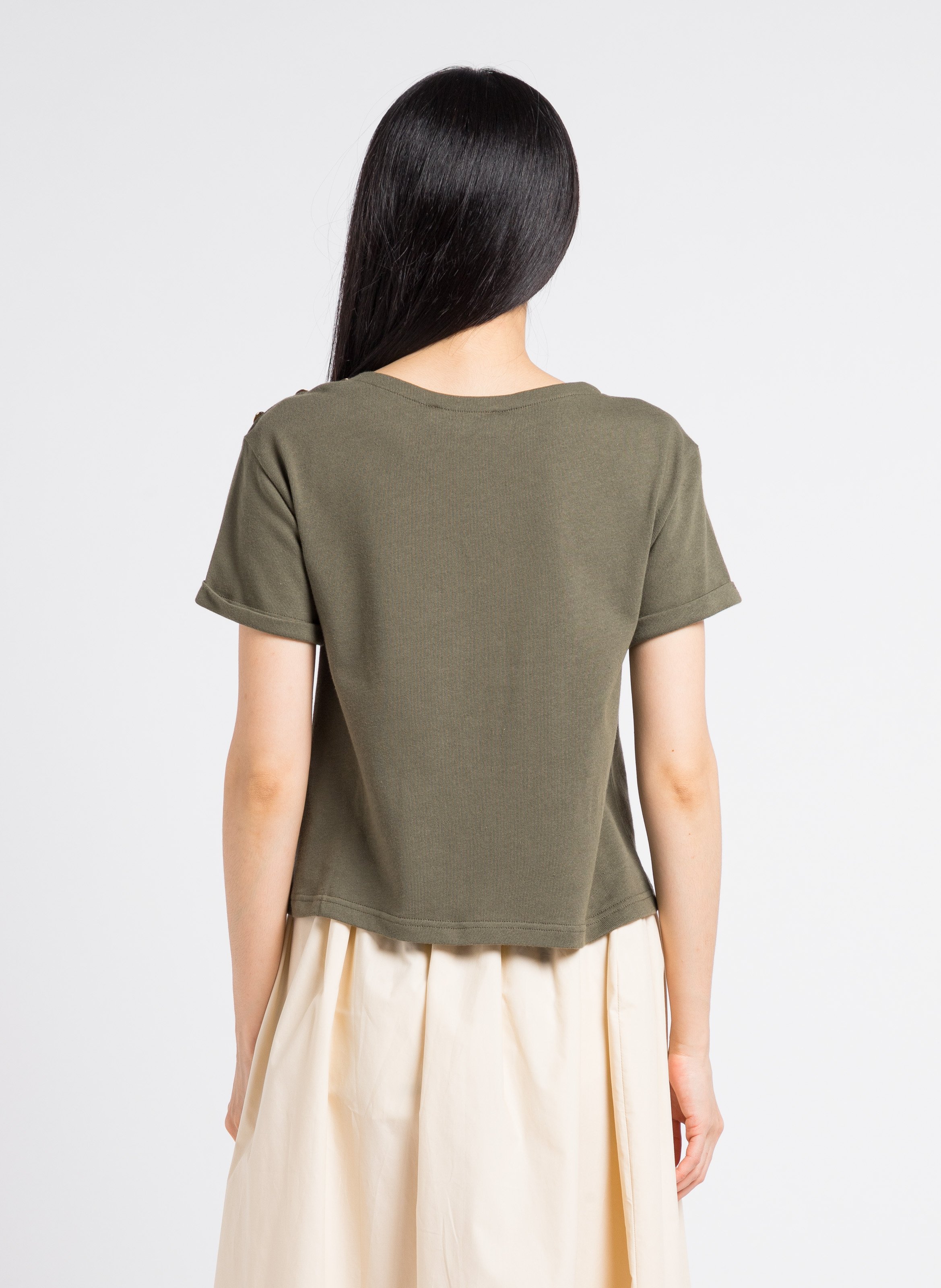 Tee-shirt ample col rond en coton bio briodé MAISON LABICHE Vert