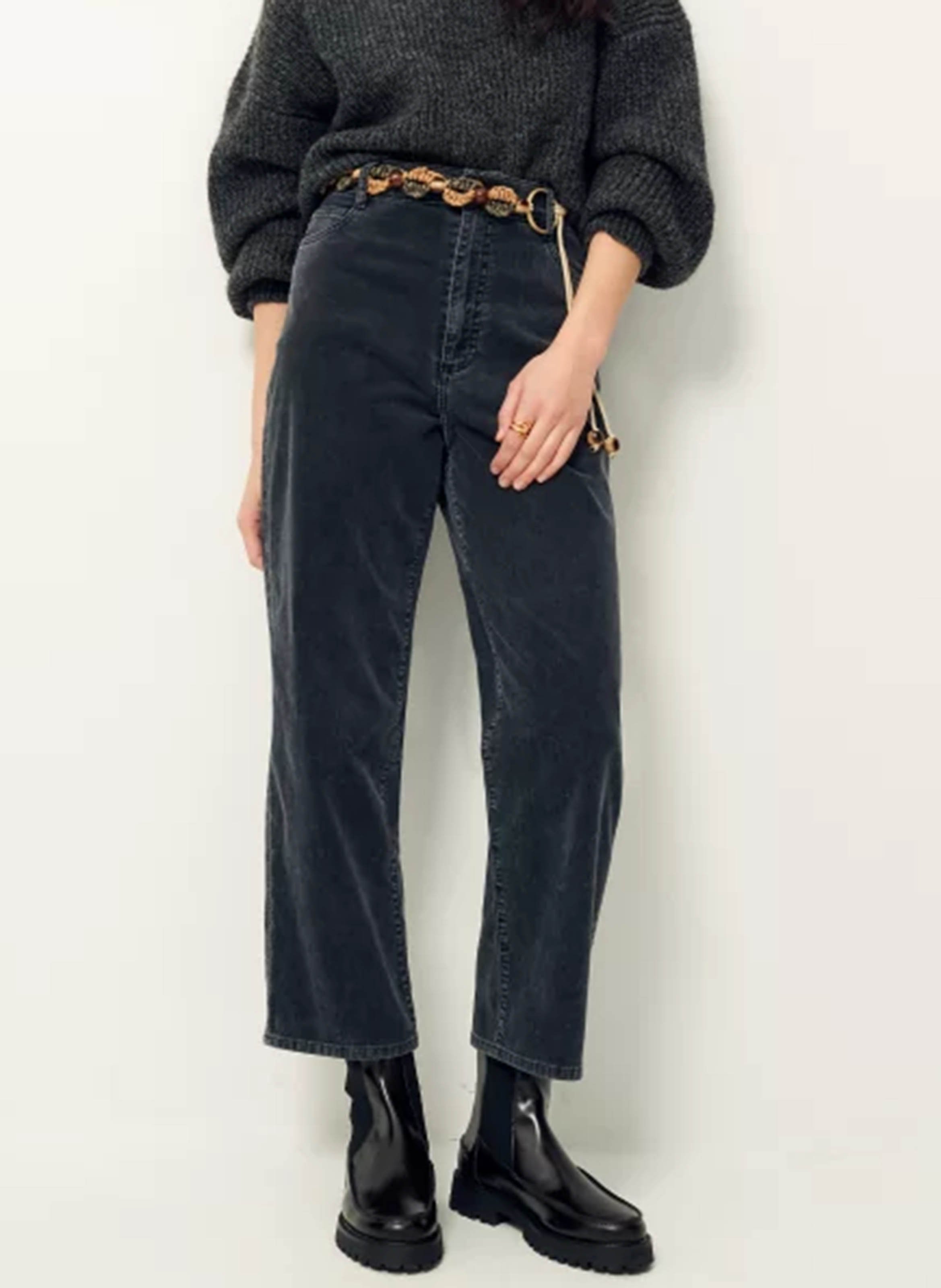 High-waisted straight-leg trousers in blended organic cotton SESSUN Grey