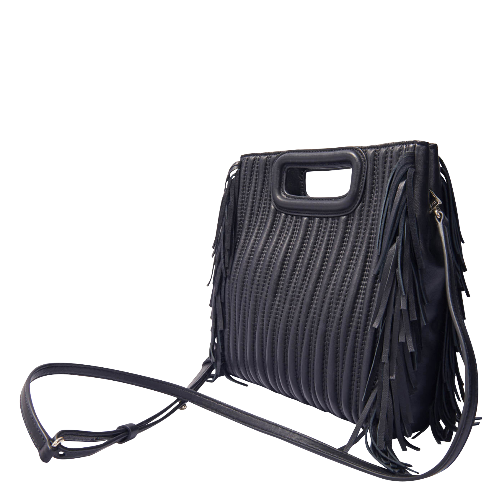 Leren schoudertas met franje MAJE Zwart