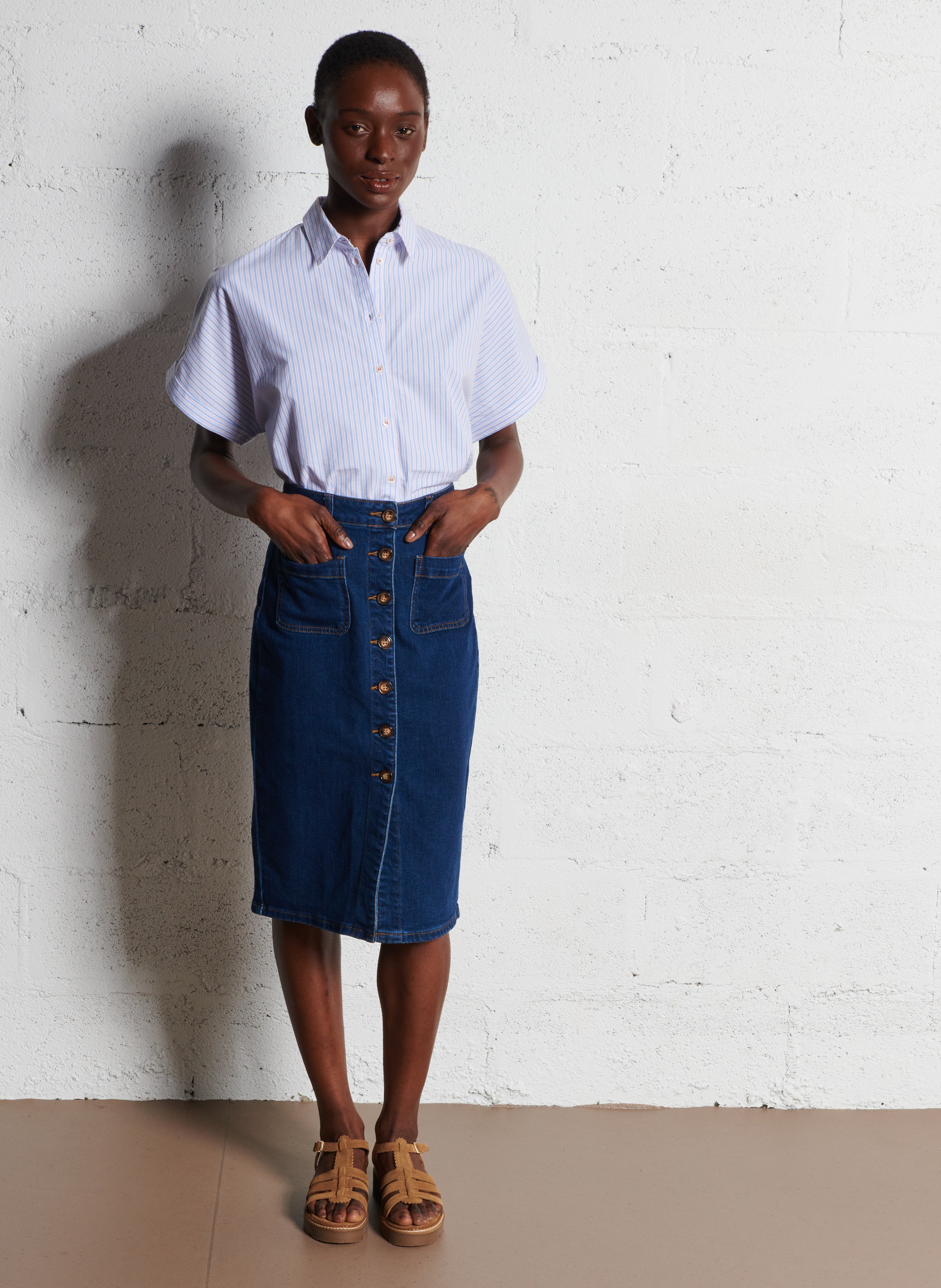 Kokerrok van gemengd katoendenim LA PETITE ETOILE Jeans onbewerkt