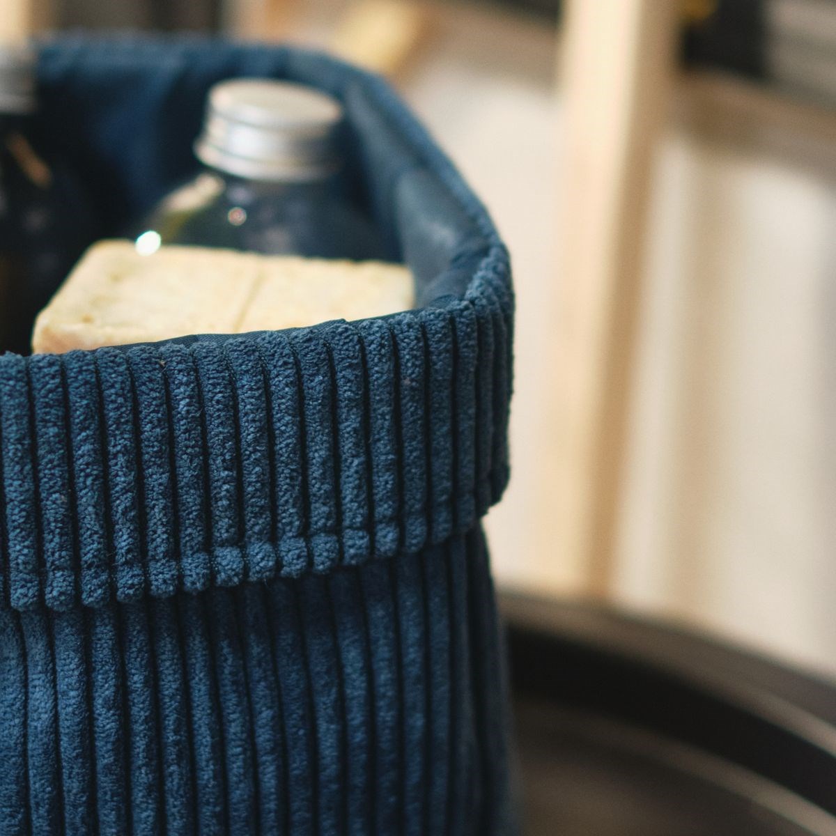 Panier de rangement rond en velours FACTORY Bleu