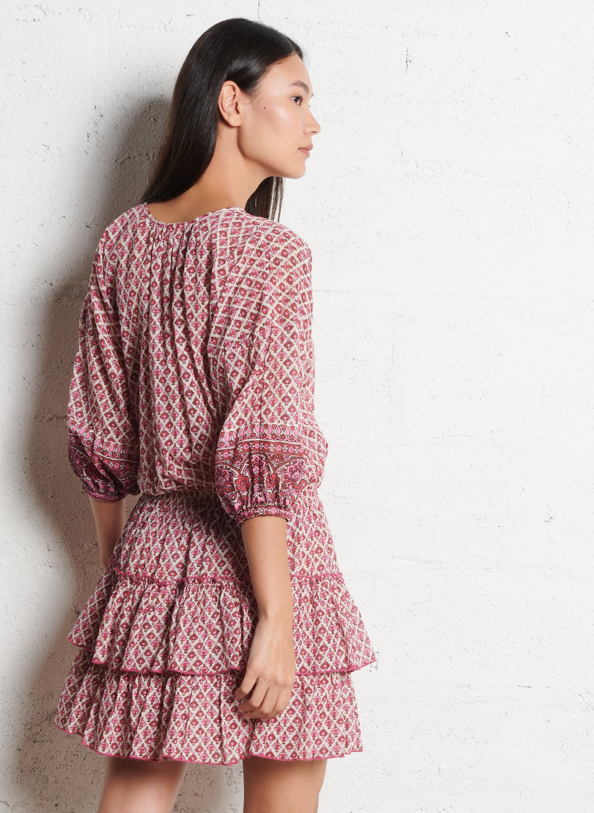 Robe courte cintrée en coton M.A.B.E Rose