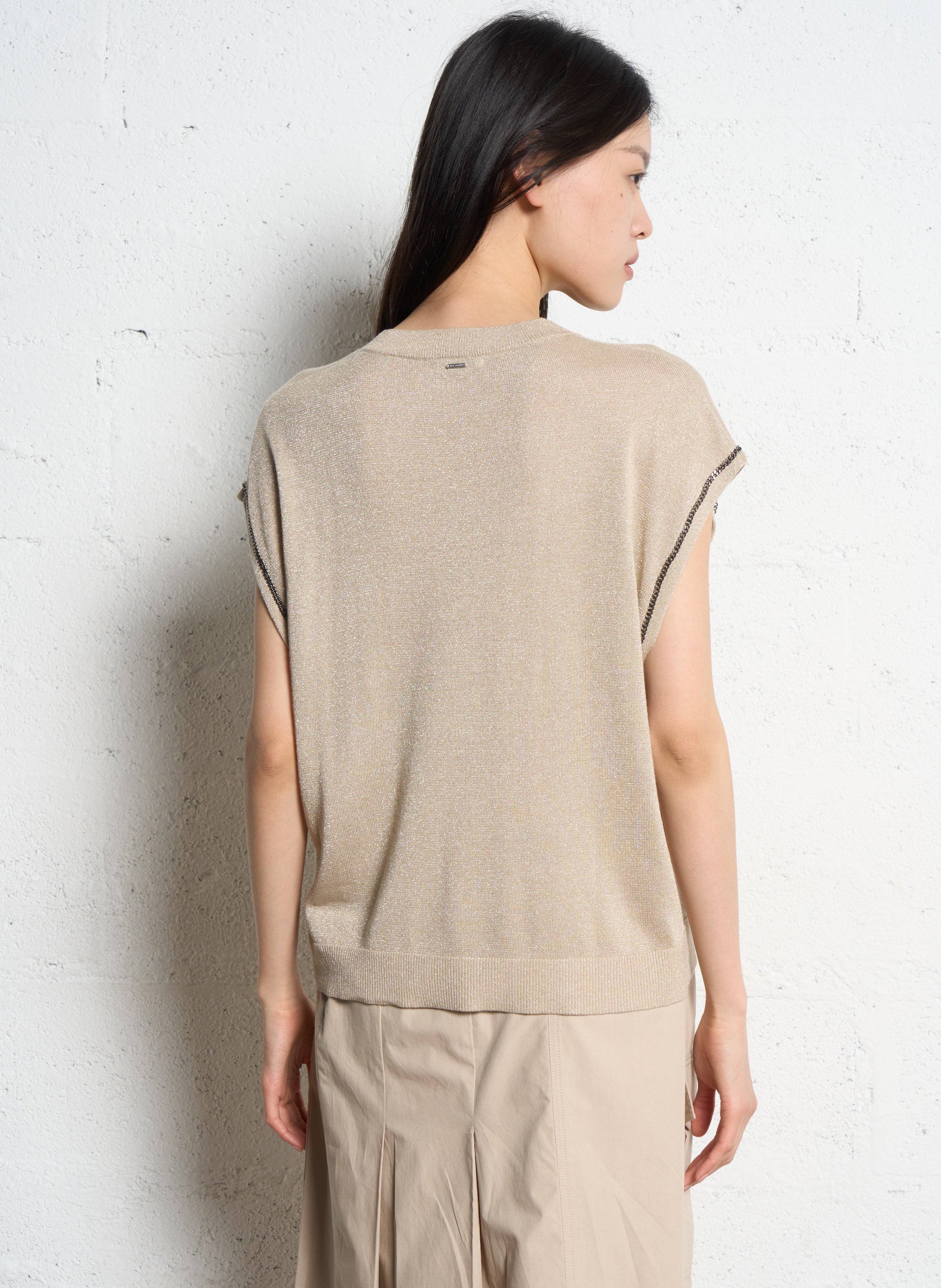 Ärmelloses gerade geschnittenes Top mit Pailletten IKKS Beige